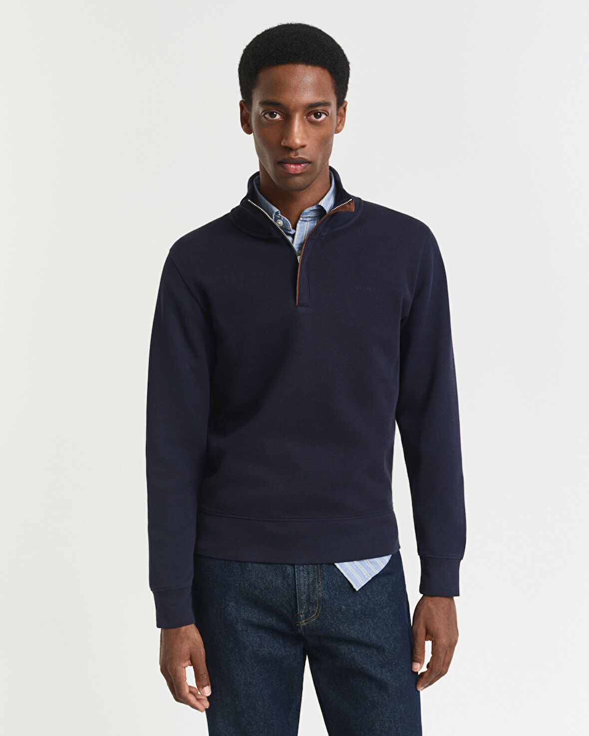 GANT Erkek Lacivert Regular Fit Yarım Fermuarlı Sweatshirt