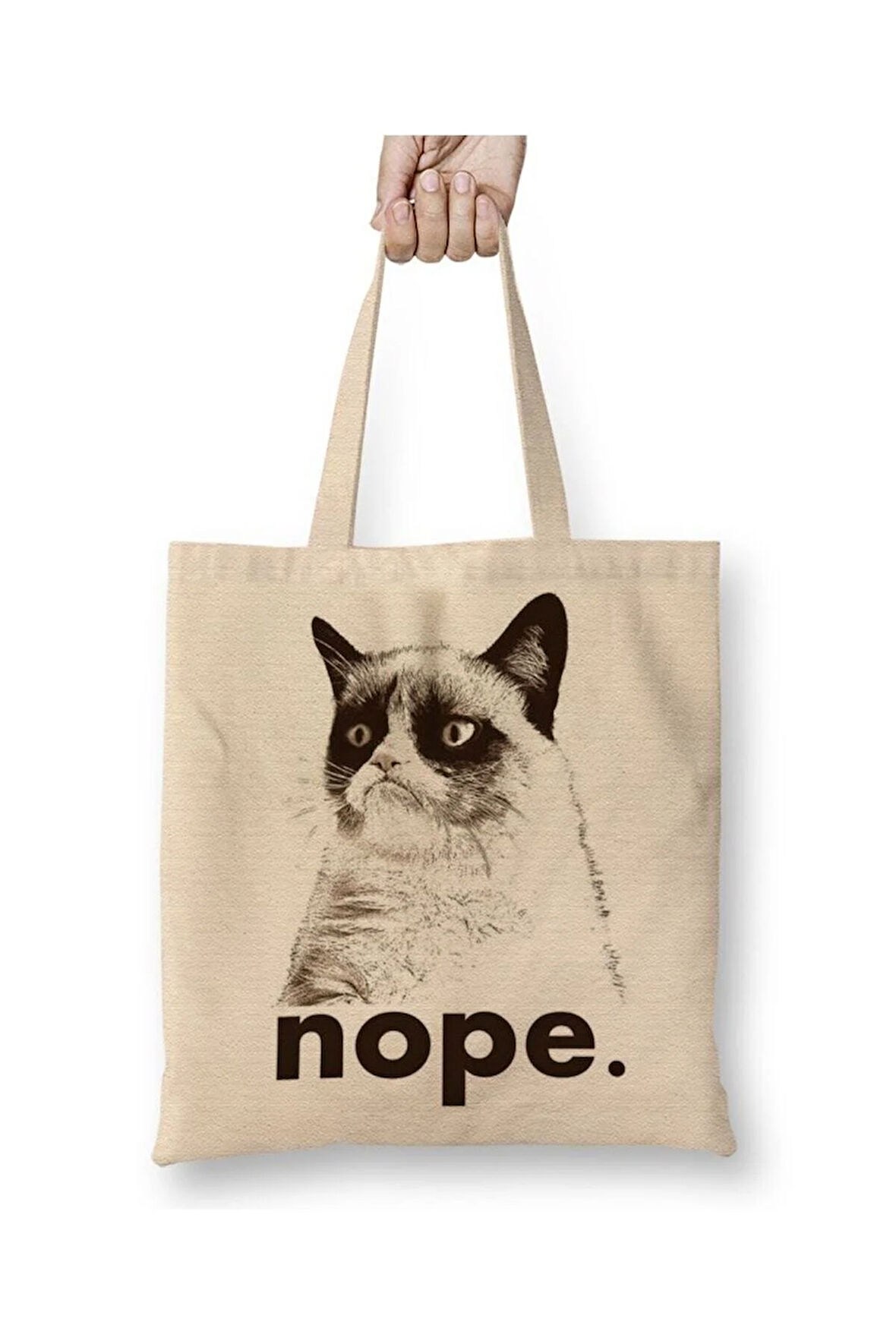 Cats Kedi Nope Beyaz Bez Çanta Uzun Saplı Alışveriş Çantası Plaj Çantası