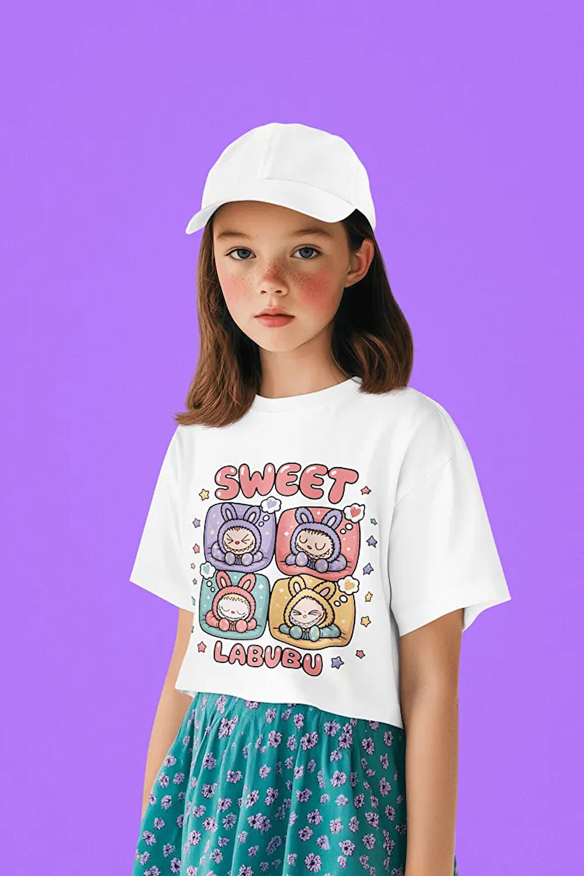 Tasarım Labubu Baskılı Unisex Çizgi Film Çocuk Tişört (1-12 Yaş)