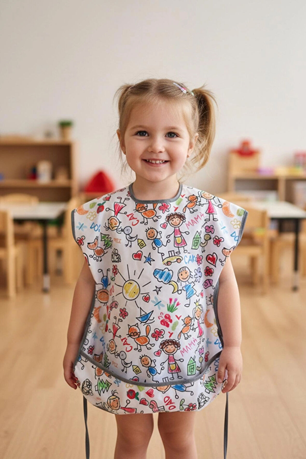 Yorni 4-7 Yaş, Family Kısa Kollu Sıvı Geçirmez Çocuk Önlük, Makinede Yıkanabilir, Boya, Oyun ve Yemek Zamanı