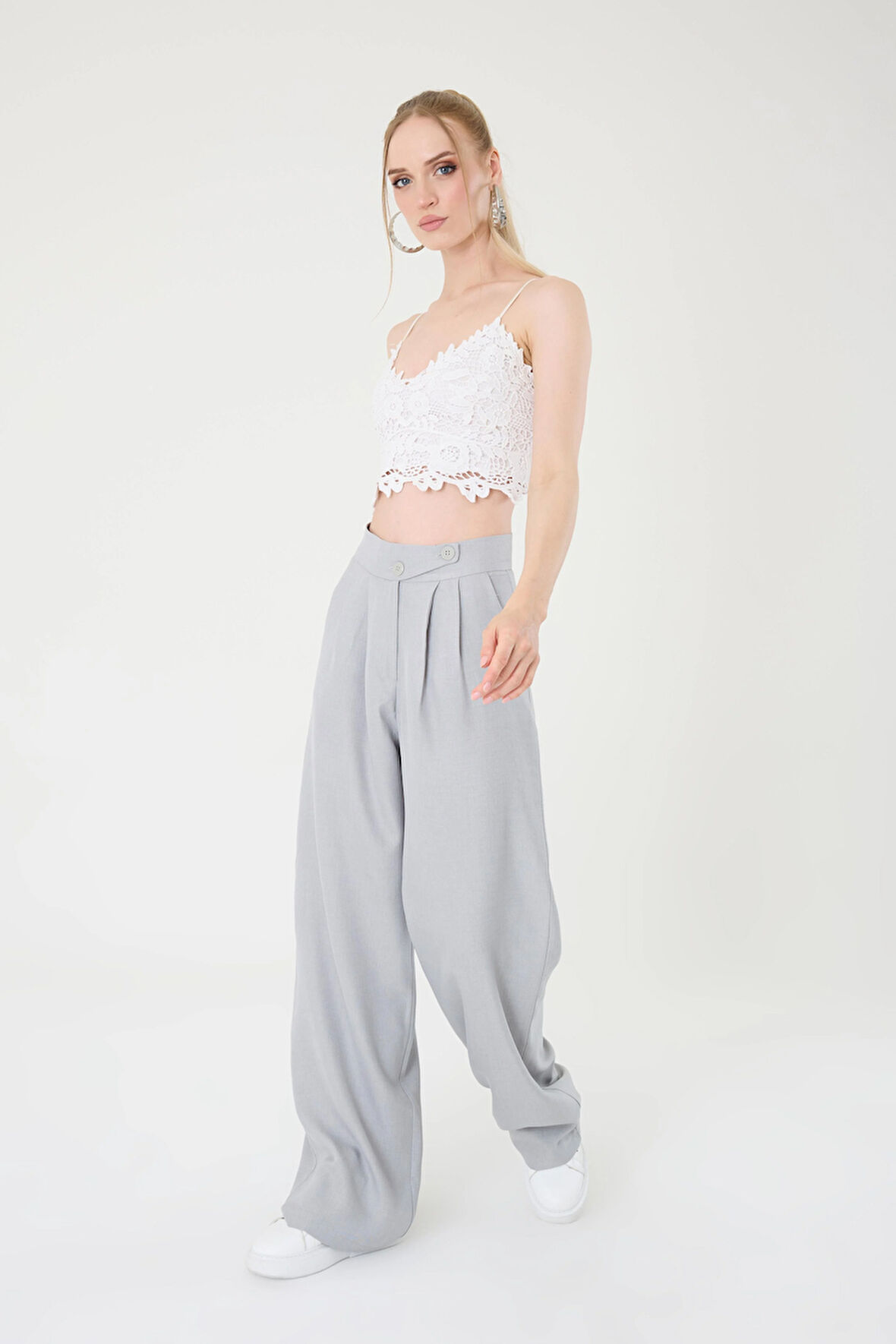 Keten Karışımlı Kore Model Palazzo Pantolon