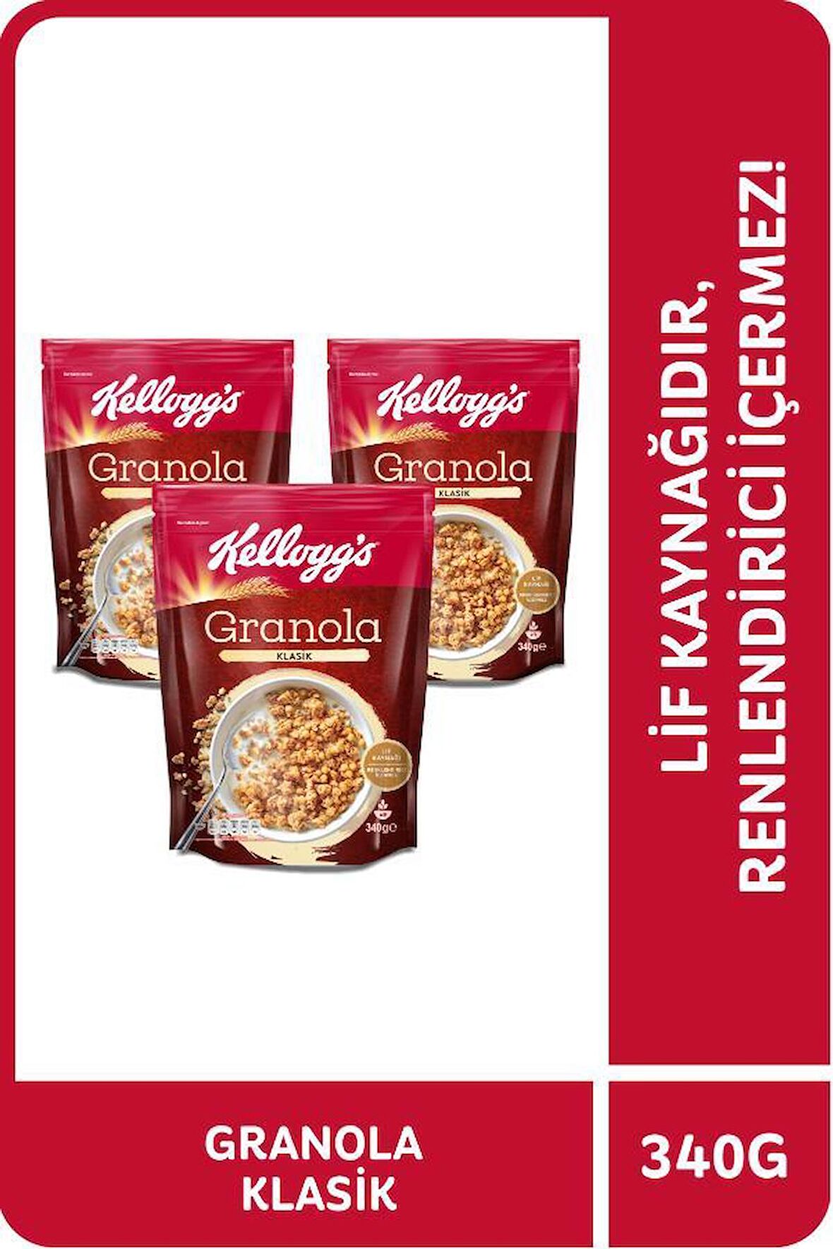 Kellogg's Klasik Granola 340 Gr x3 Adet,%56 Yulaf içerir,Lif Kaynağı,Kahvaltılık Gevrek