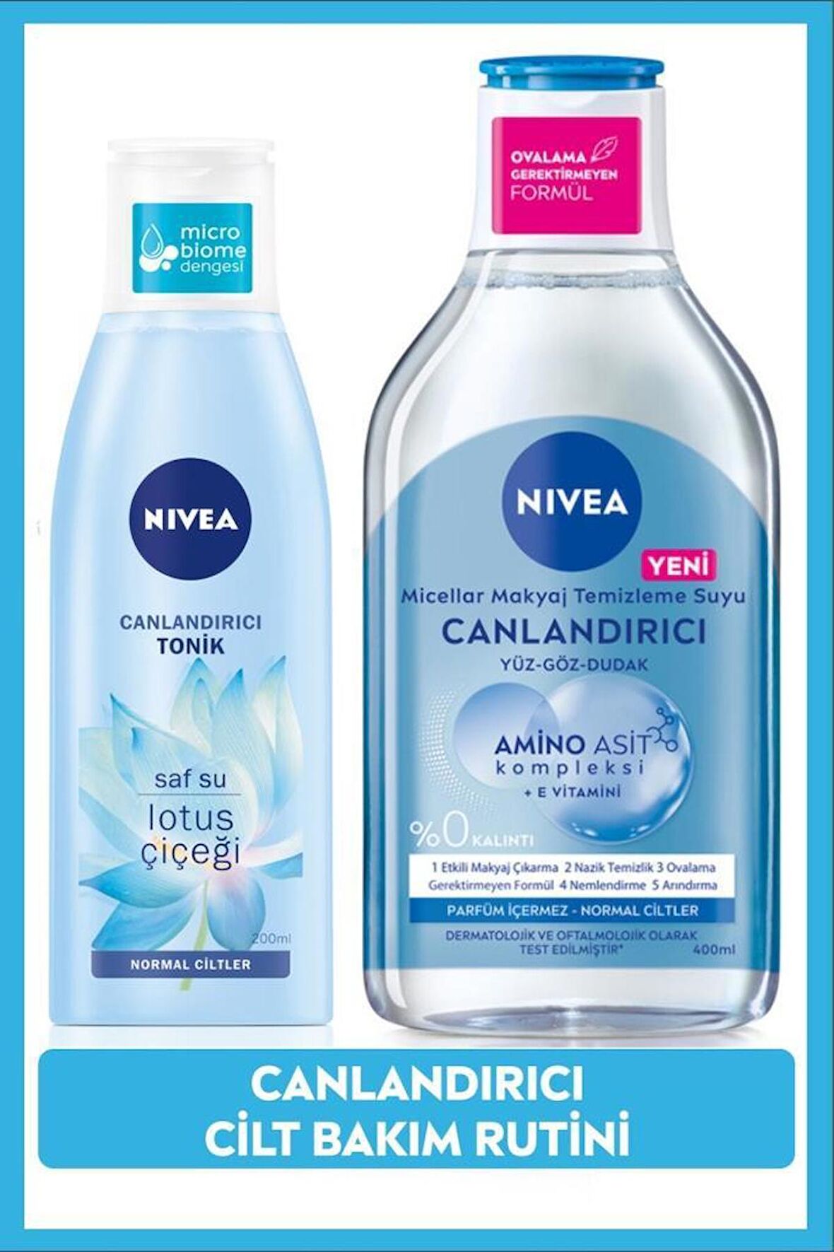 NIVEA Canlandırıcı Micellar Makyaj Temizleme Suyu 400ml ve Nemlendirici Tonik 200ml, Arındırıcı, Normal Cilt, Yüz Temizleyici