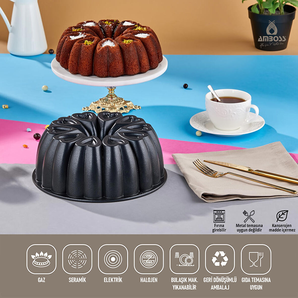 Amboss Ametist Döküm Kek Kalıbı Siyah AME-7708