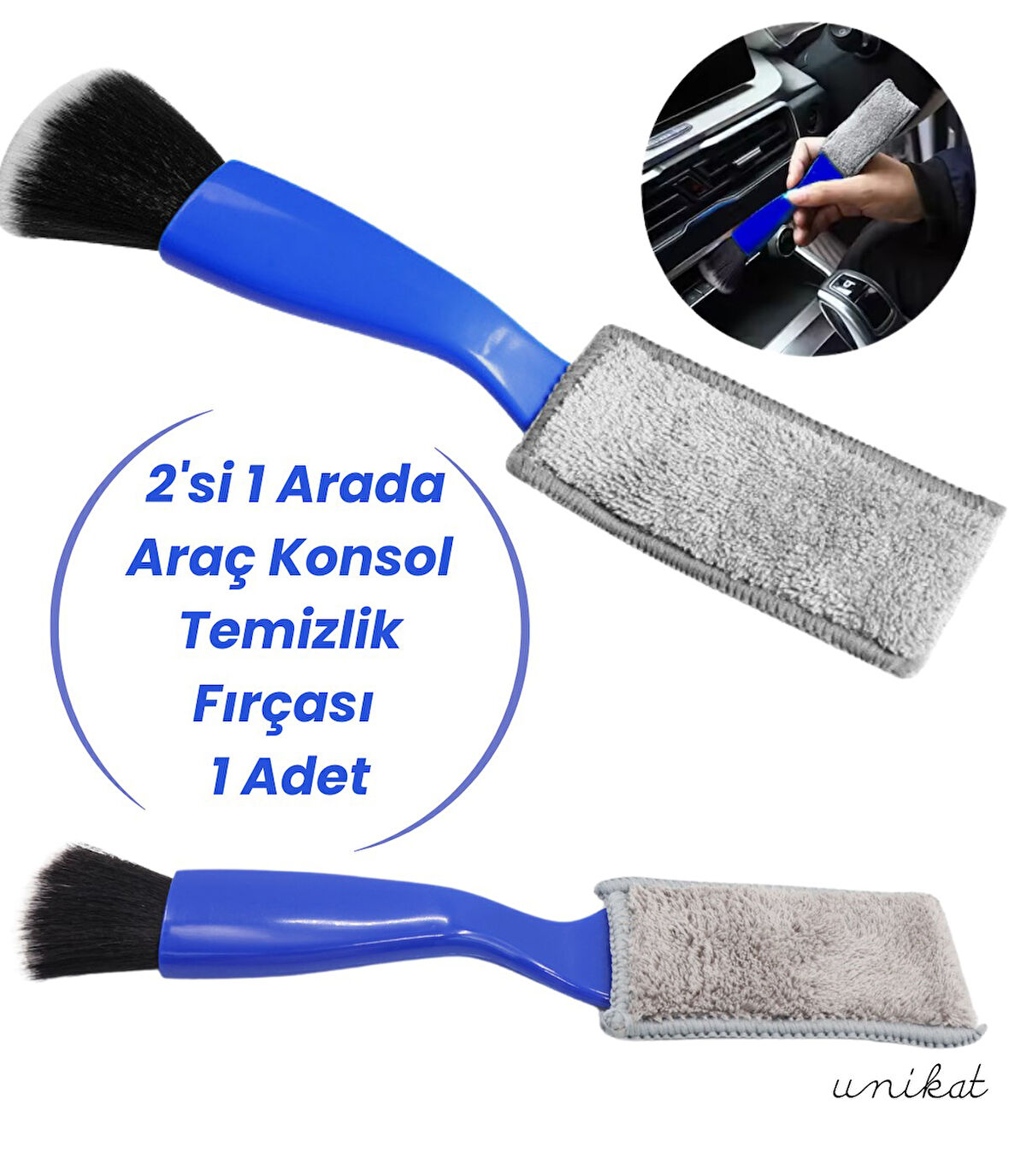 2'si 1 Arada Araç İç Silgi - Havalandırma ve Konsol Temizlik Fırçası 1 Adet