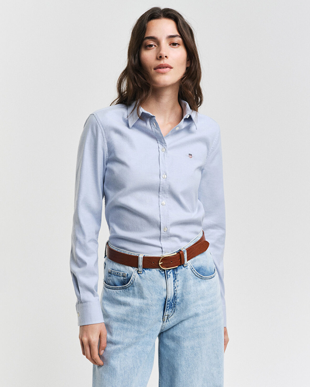 GANT Kadın Mavi Slim Fit Klasik Yaka Oxford Gömlek