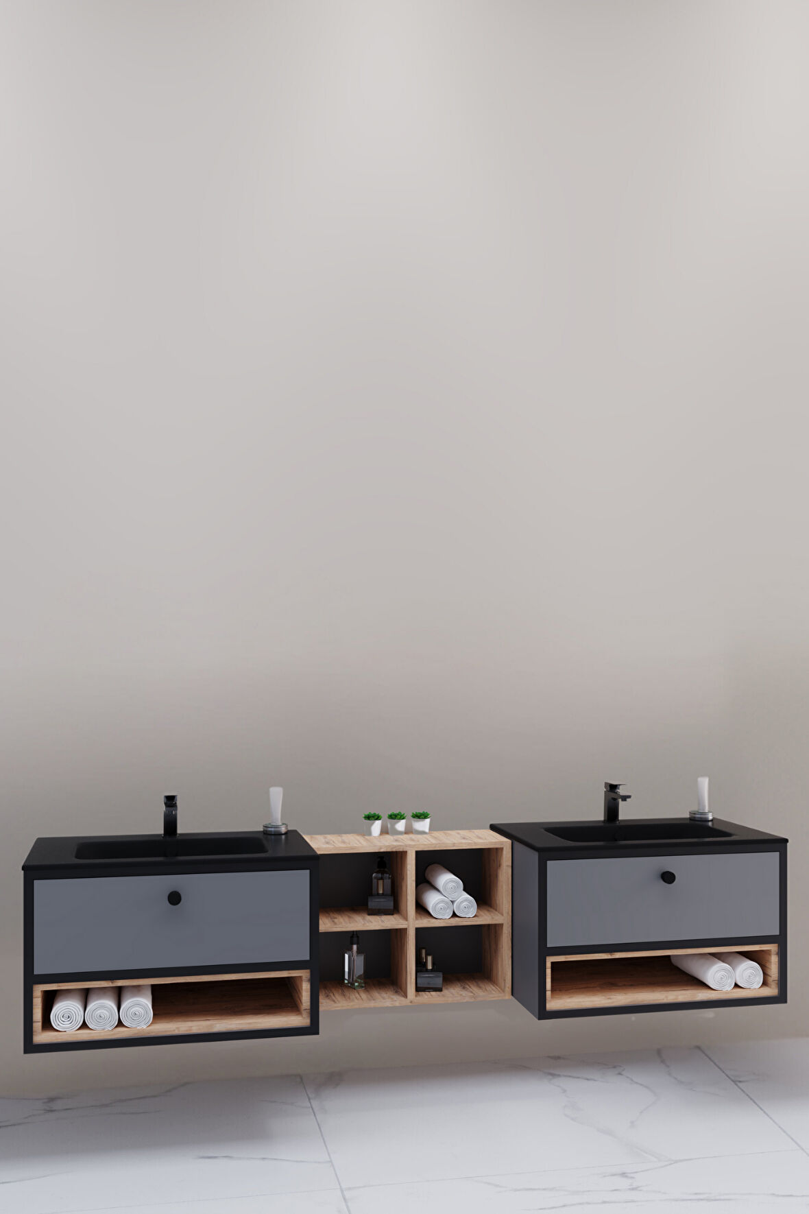 Espero 225 Cm Siyah Lavabolu Alt Modül