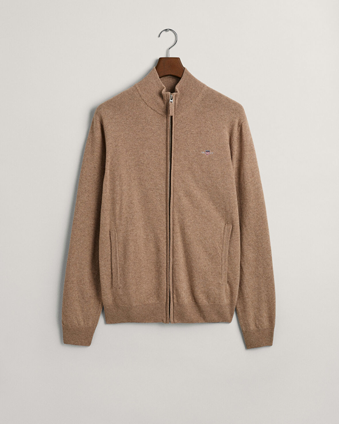 GANT Erkek Bej Regular Fit Fermuarlı Yün Hırka