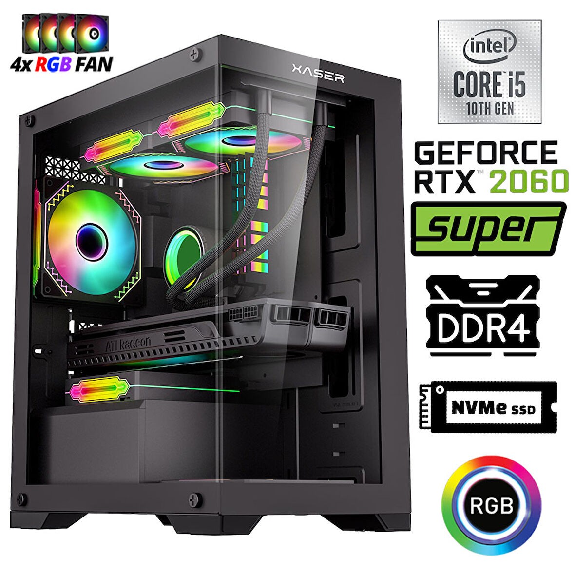 Xaser Xsr1080 i5 10400F 32GB Ram 512GB M.2 NVMe SSD 8GB RTX2060 SUPER Oyuncu Masaüstü Bilgisayarı
