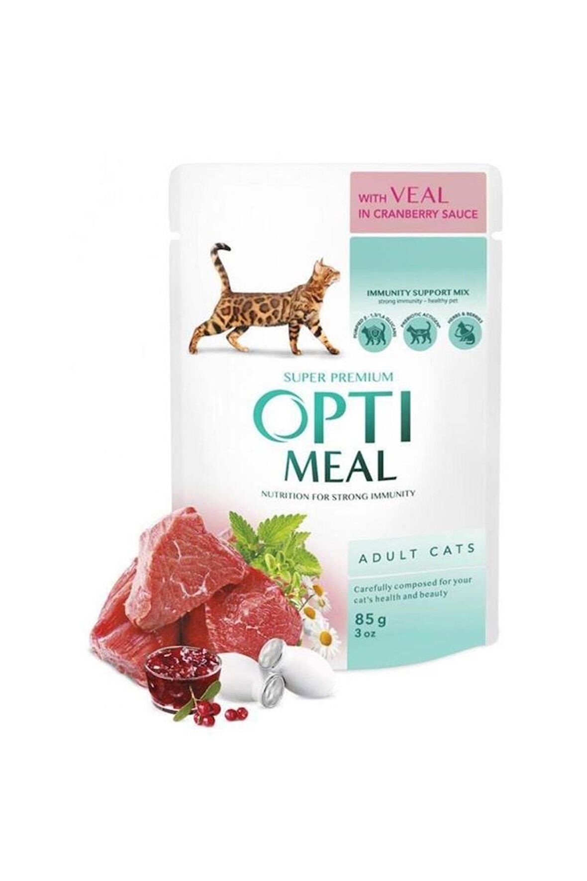 OptiMeal Dana Etli Ve Kızılcık Soslu Yetişkin Kedi Konservesi 85 gr