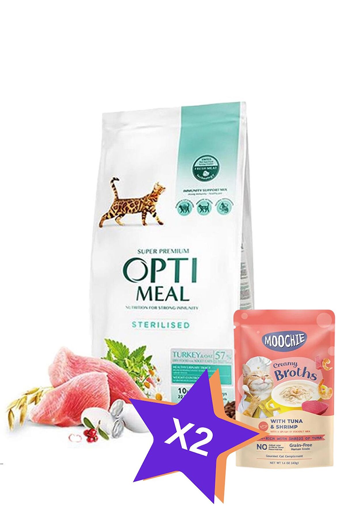 Optimeal Super Premium Sterilized Hindili Yulaflı Kısırlaştırılmış Yetişkin Kedi Maması 10 Kg