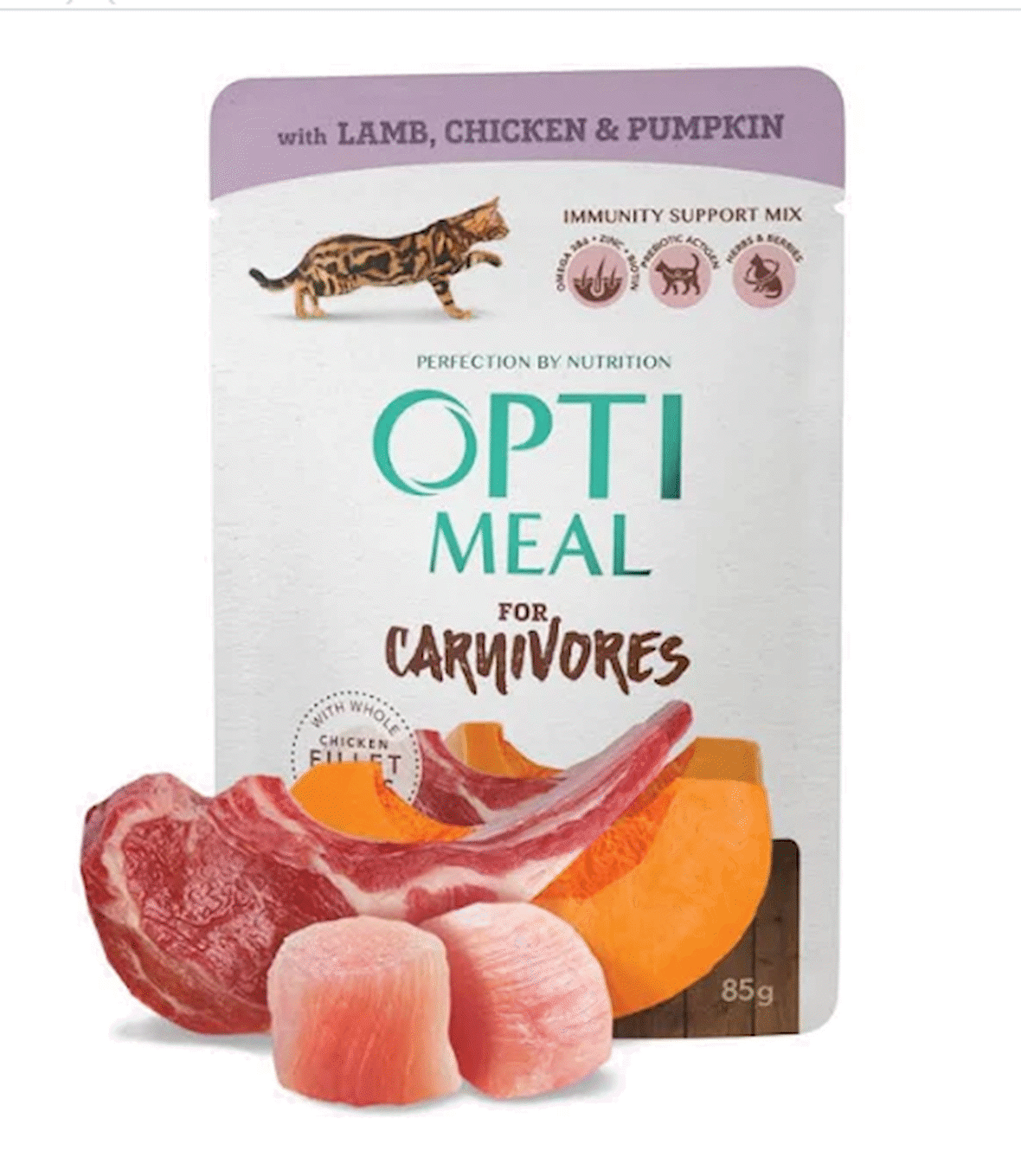 OptiMeal Tavuklu Kuzulu Bal Kabaklı Tahılsız Kedi Konservesi 85 gr