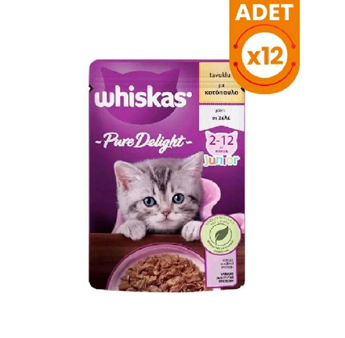 Whiskas Pouch Pure Delight Jöle İçerisinde Tavuklu Yavru Kedi Konservesi 85gr x 12 Adet