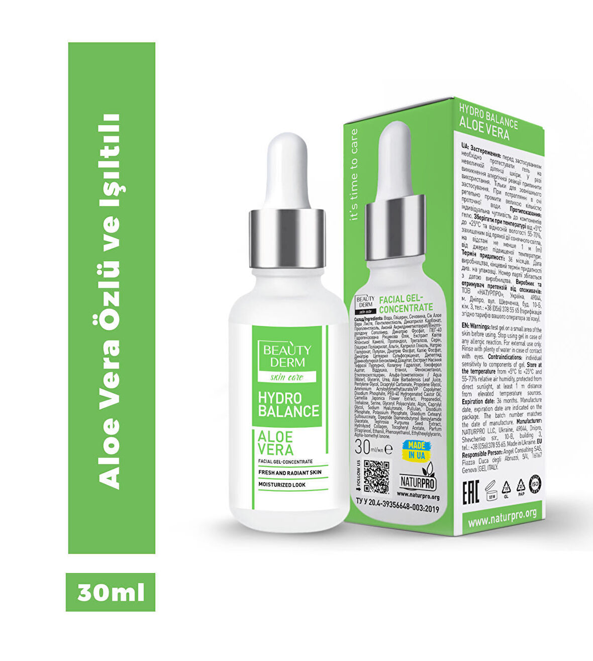 BEAUTYDERM Aloe vera içeren yüz jeli konsantresi, 30 ml