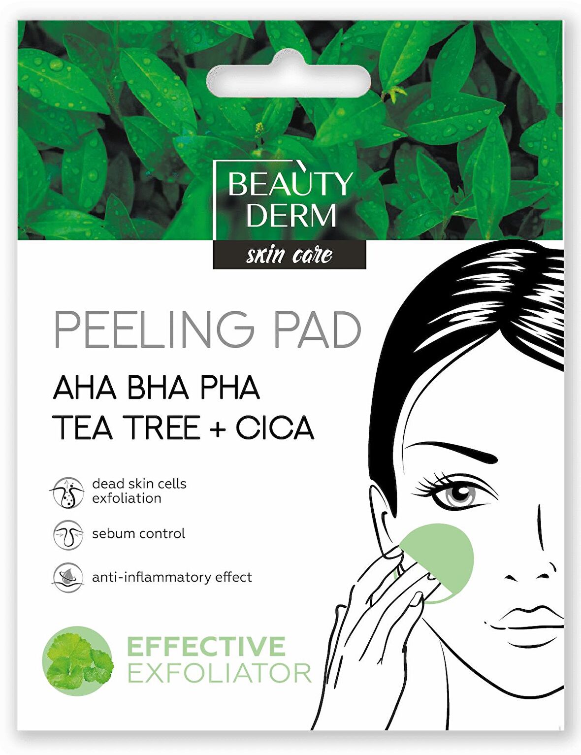 Cilt Temizleme Pedi BEAUTYDERM CICA, çay ağacı ve АНА, ВНА, РНА, 1 adet PEELİNG PAD