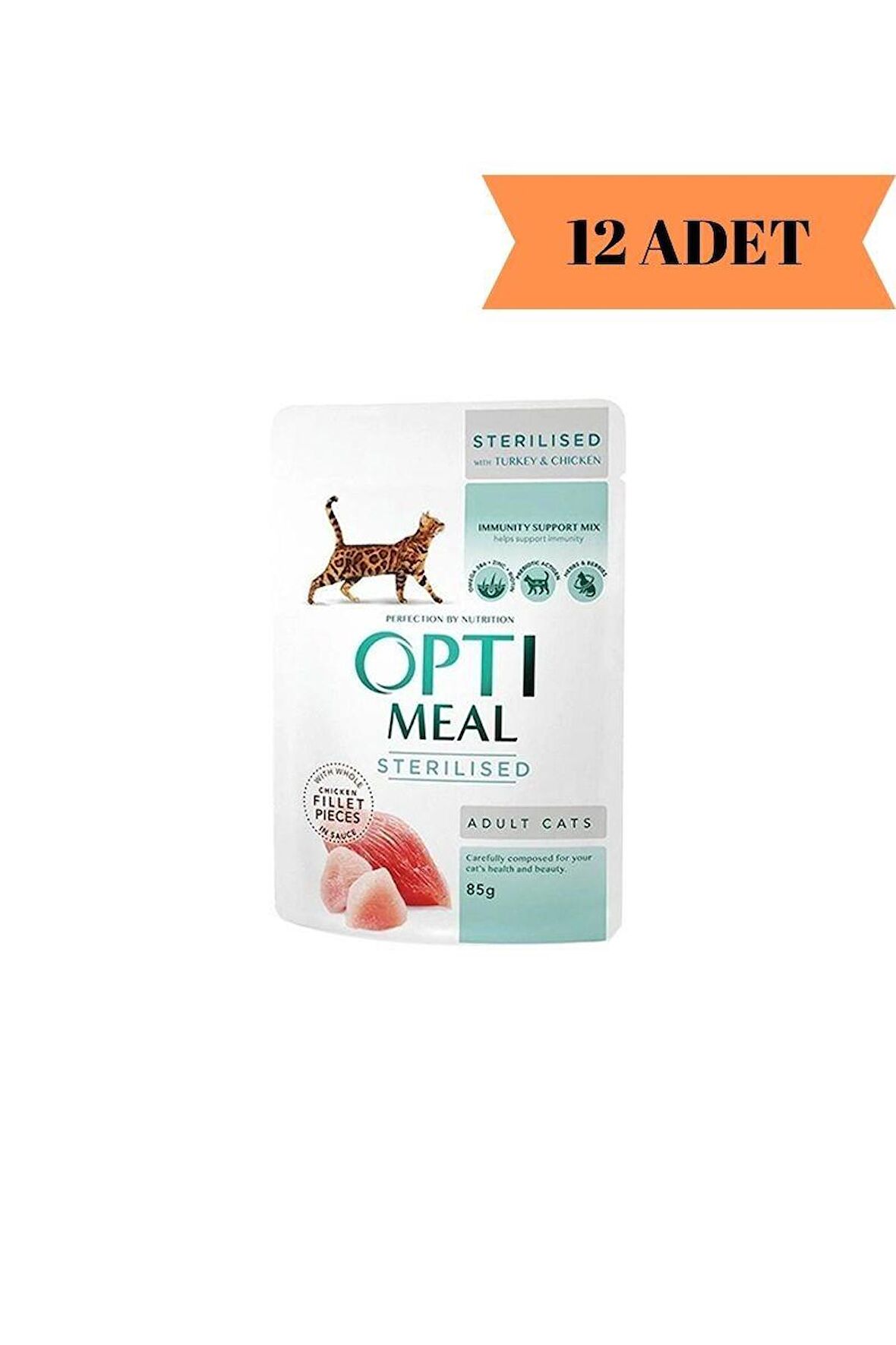 Optimeal Super Premium Sterilised Tavuk Etli ve Hindi Filetolu Kısırlaştırılmış Kedi Yaş Maması 85 Gr X 12