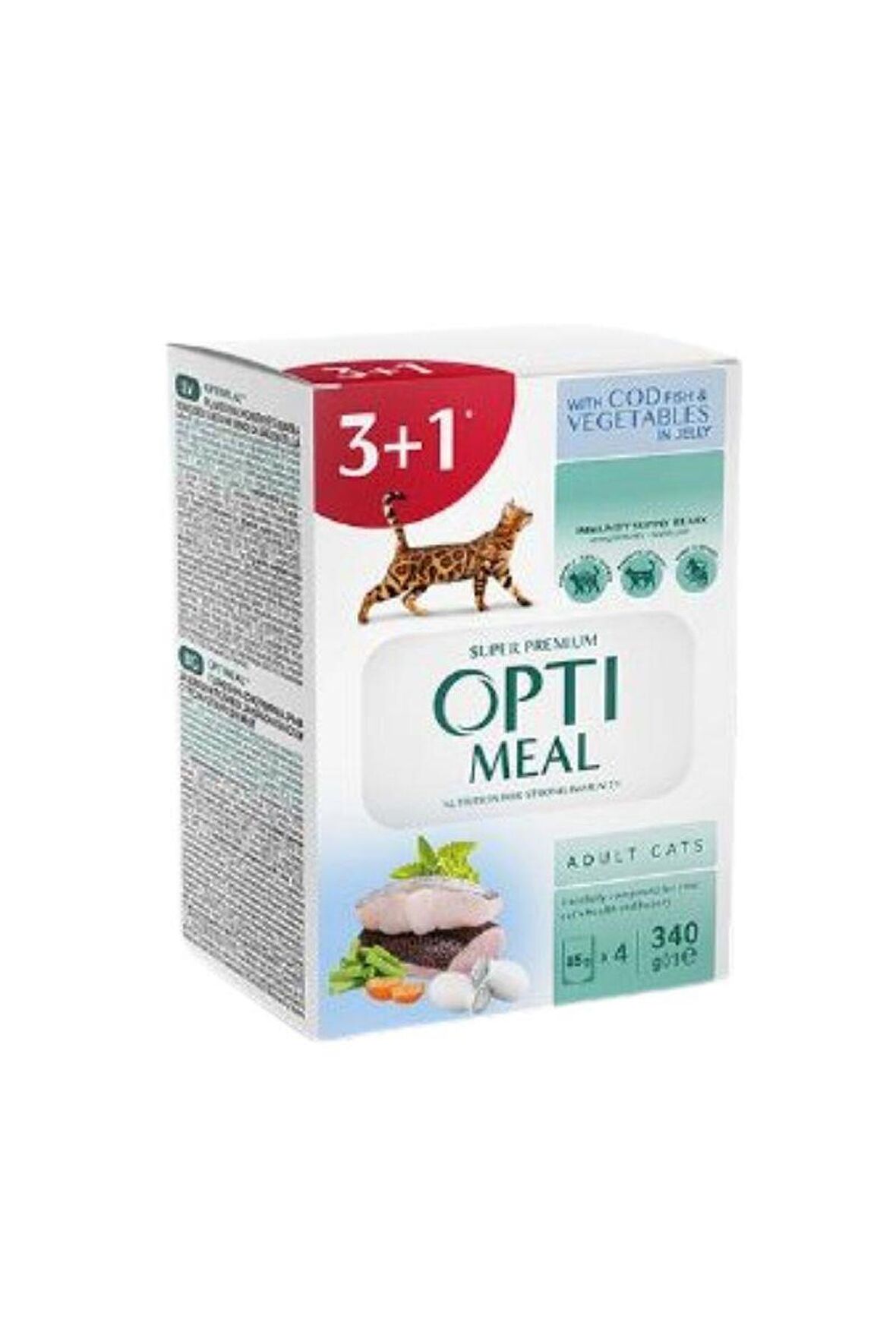 Optimeal Super Premium Morina Balıklı ve Sebzeli Kedi Yaş Maması 85 Gr (3+1)