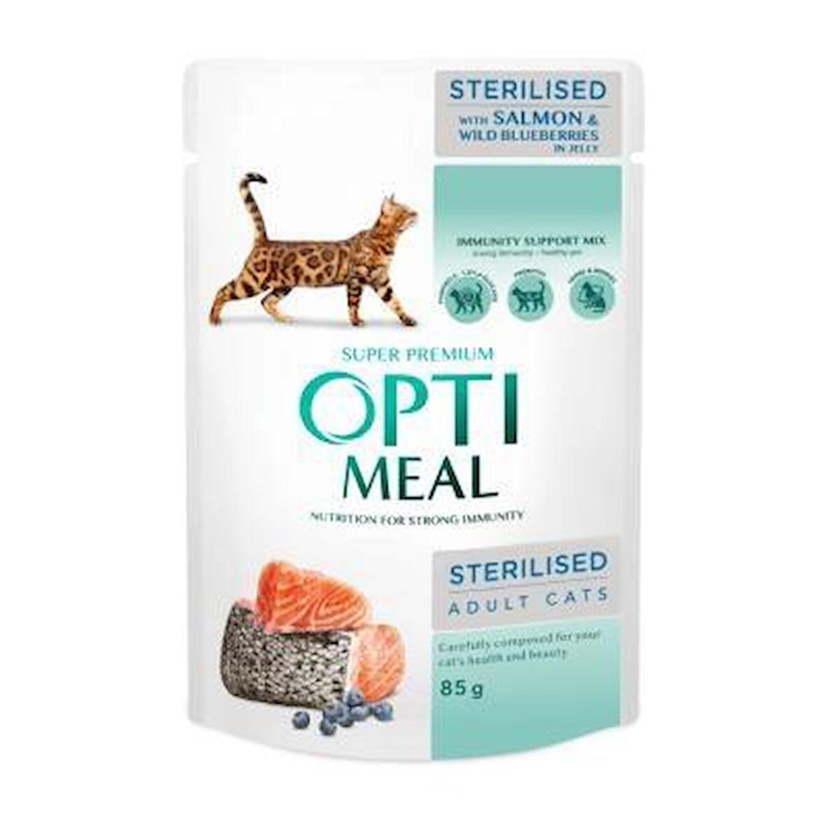 Optimeal somonlu ve yaban mersinli kısır sterilised yaş mama 85 gr 