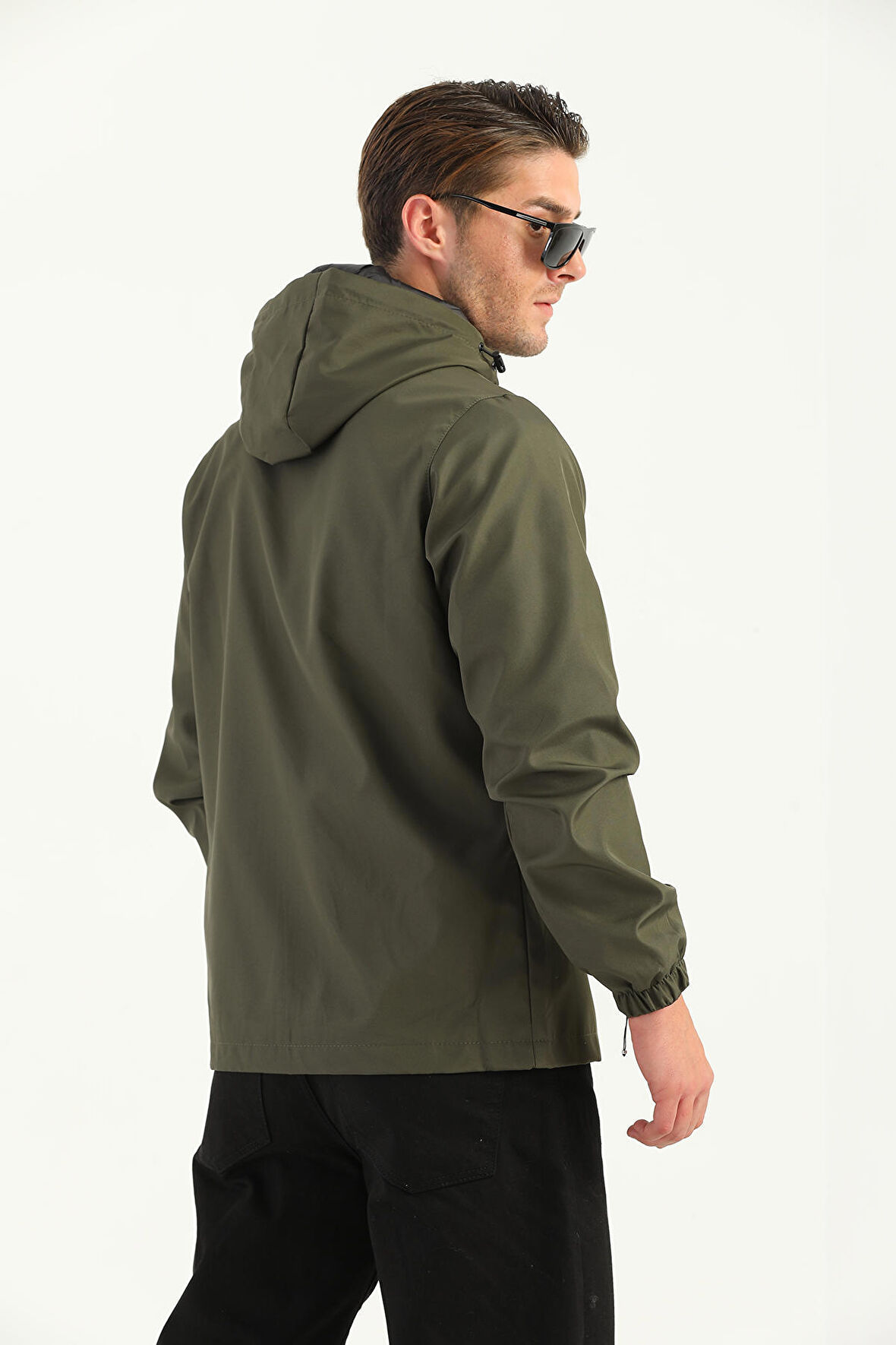 
Erkek Haki İçi Astarlı Suya Dayanıklı Kapüşonlu Cepli Yağmurluk - Rüzgarlık Ceket Y-10