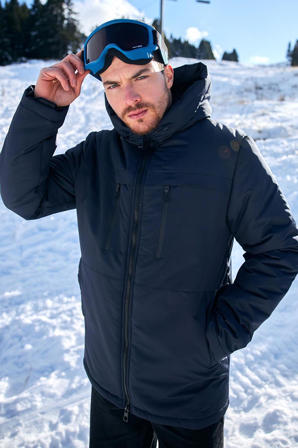 River Club Erkek Kürklü Su Ve Rüzgar Geçirmez Kapüşonlu Kışlık Mont & Kaban & Parka PA-200