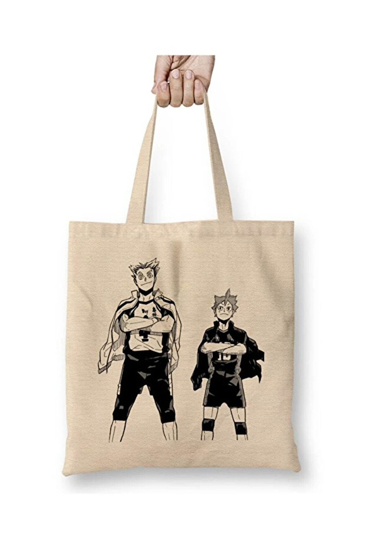 Bokuto And Hinata Haikyuu Manga Bez Çanta Uzun Saplı Alışveriş Çantası Plaj Çantası
