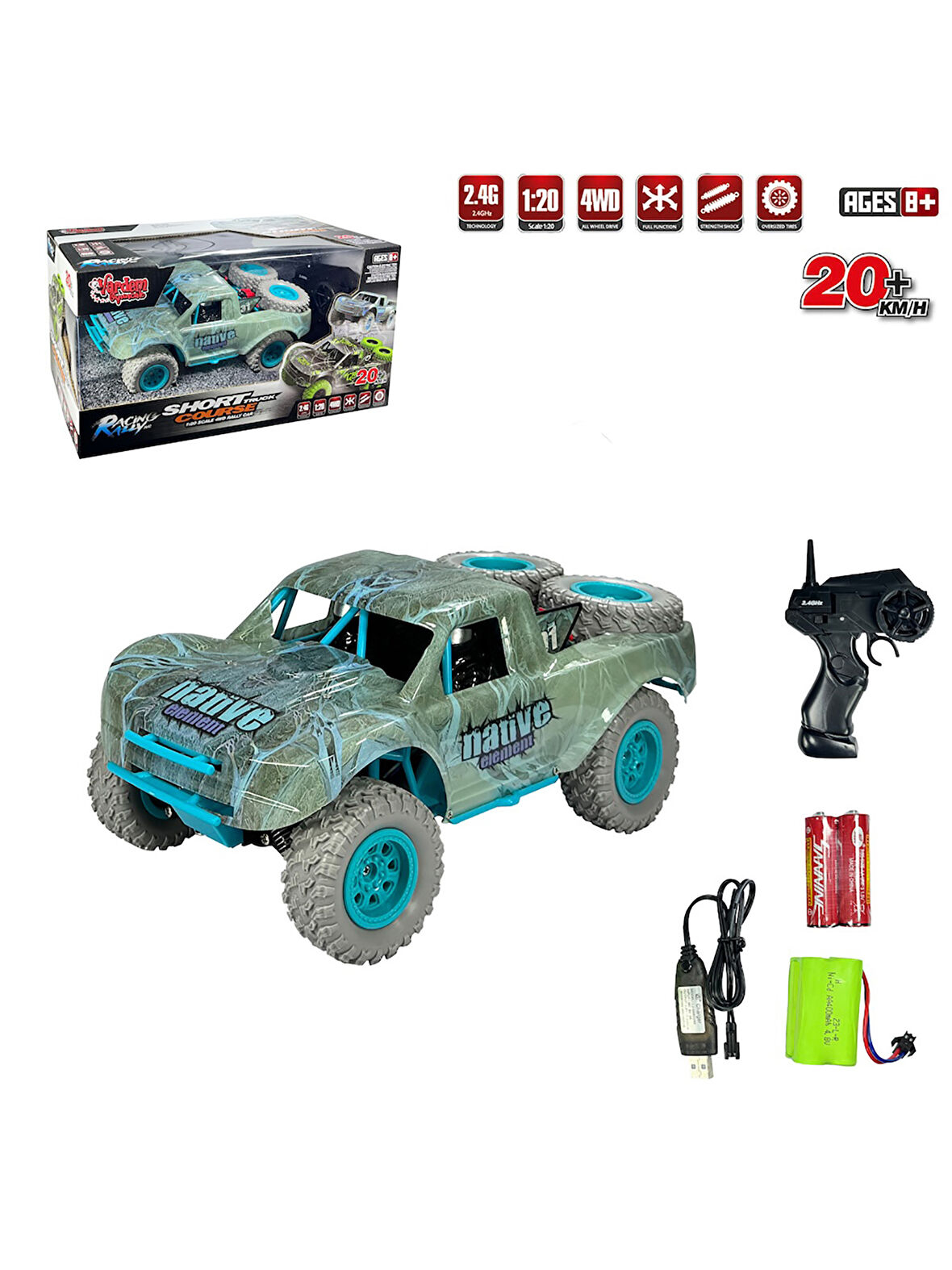 Vardem Uzaktan Kumandalı Full Fonksiyon Şarjlı 1:20 Drift Araba Turkuaz