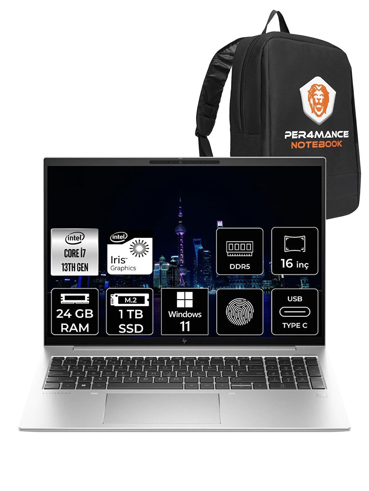 HP Elitebook 860 G10 i7 1355U 24GB RAM 1TB SSD 16'' WUXGA W11PRO 818R5EA & PER4 ÇANTA 