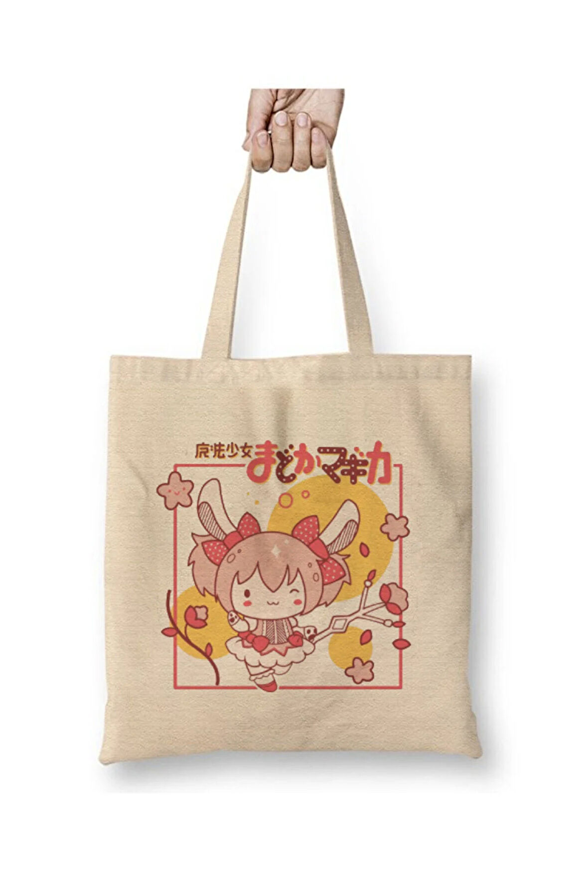 Puella Magi Madoka Magica Anime Beyaz Bez Çanta Uzun Saplı Alışveriş Çantası Plaj Çantası