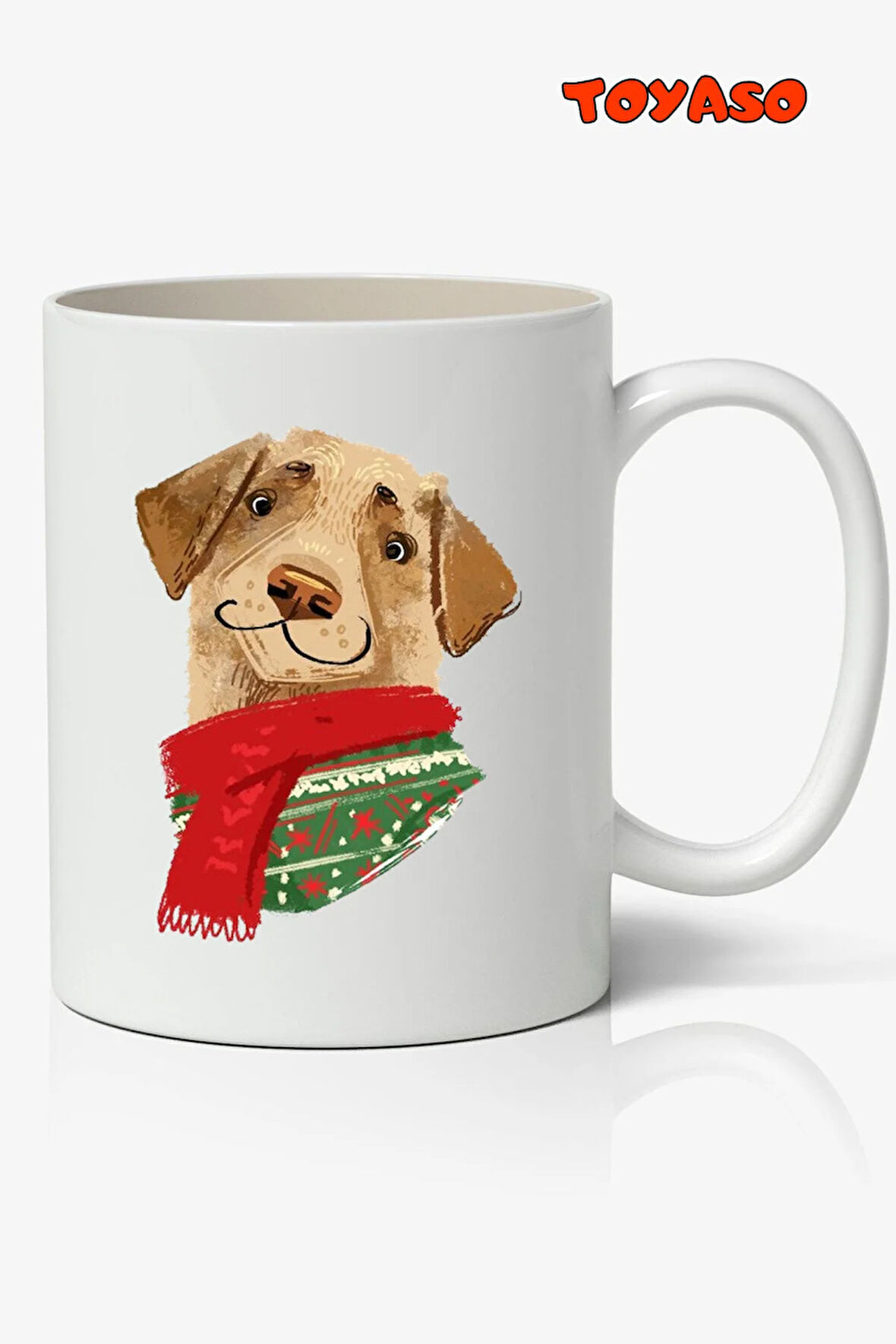 Noel Yılbaşı Mutlu Atkılı Köpek Dog Merry Christmas Temalı Beyaz Kupa Bardak