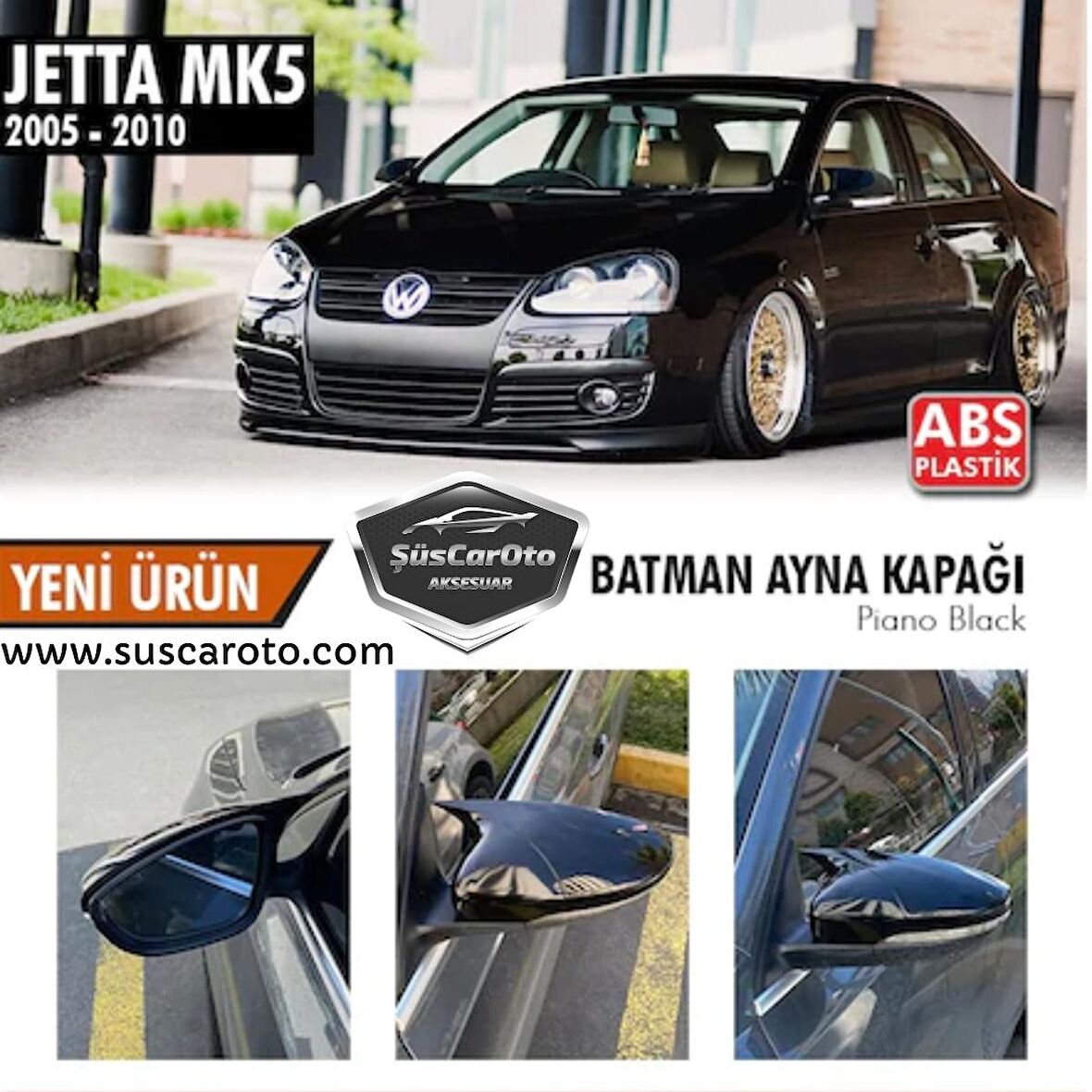 Vw Jetta MK5 2005-2010 Batman Yarasa Ayna Kapağı Piano Black ABS Plastik