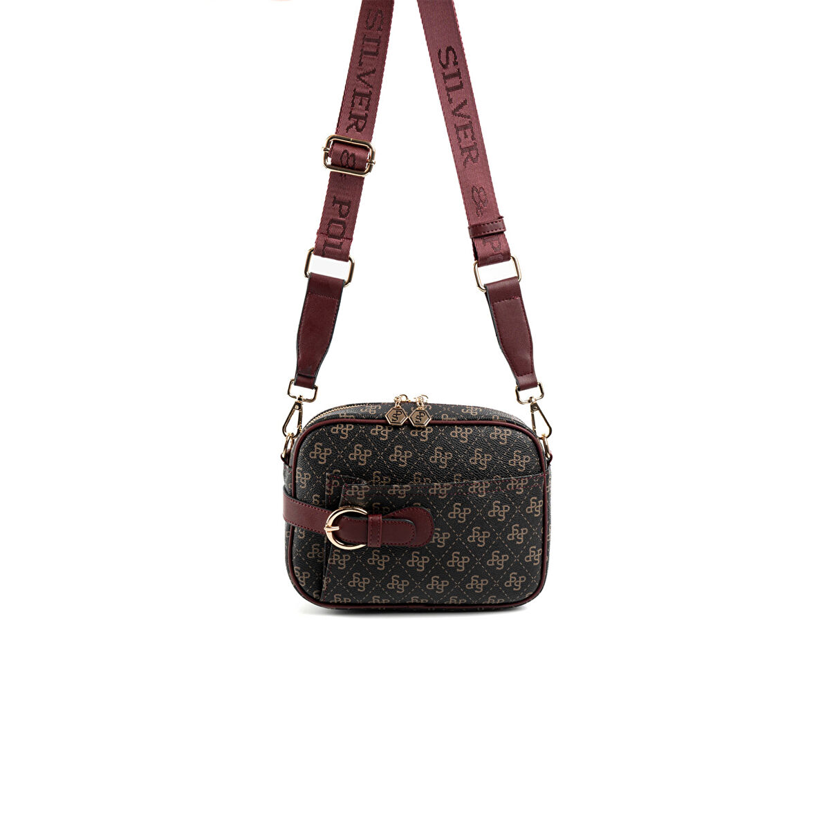 Silver Polo  Kadın Çapraz Çanta 1256-48360 SILVER POLO ÇAPRAZ Kadın ÇANTASI M178 KAHVE SARI-MAT BORDO