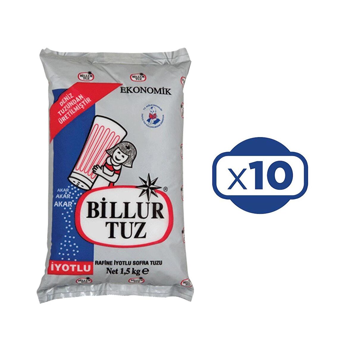 Billur Tuz 1,5 kg Rafine İyotlu x 10 Adet