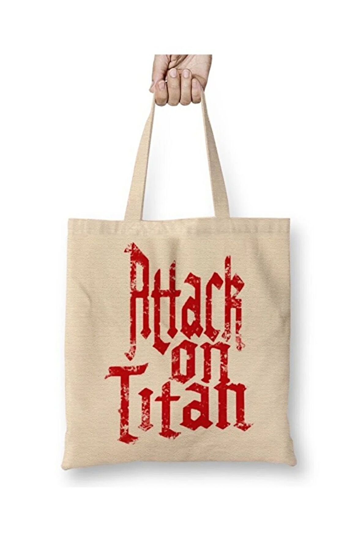 Attack On Titan Font Logo Bez Çanta Uzun Saplı Alışveriş Çantası Plaj Çantası