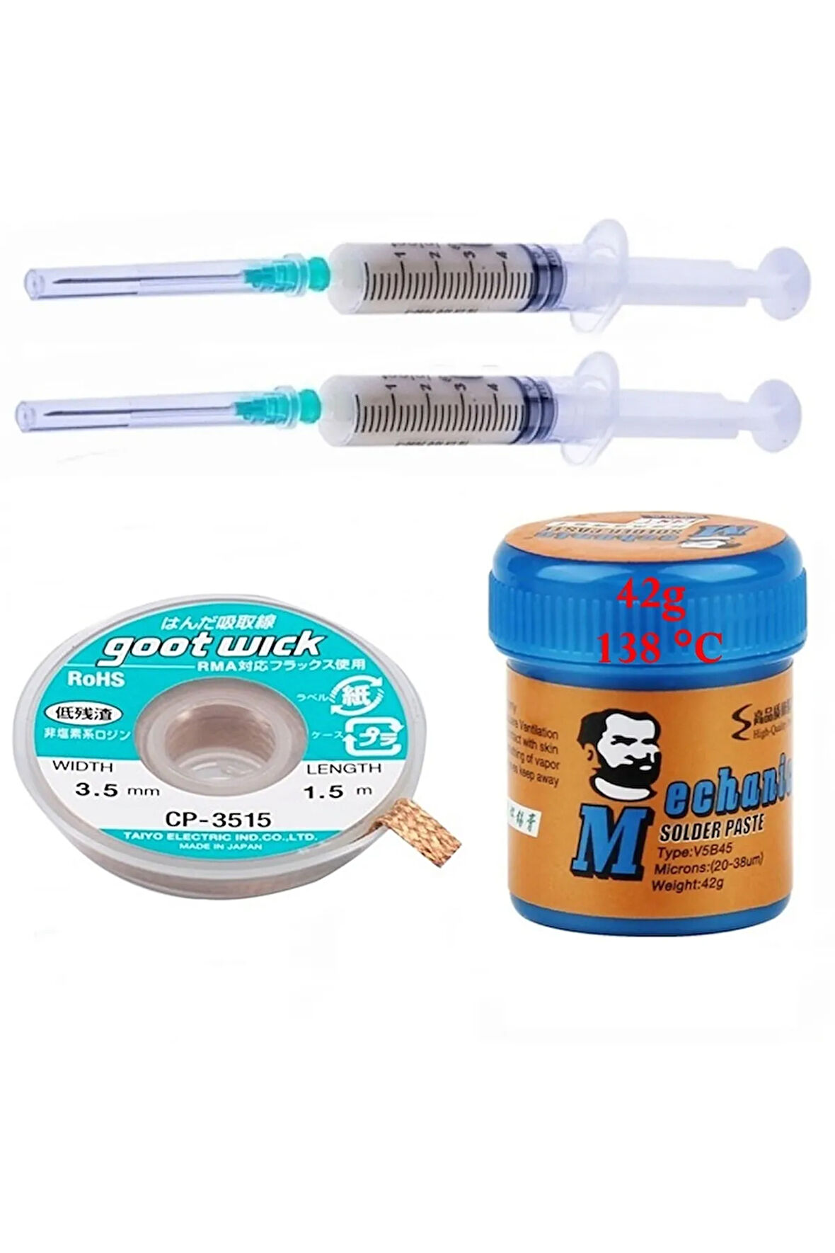 MECHANC Krem Lehim Solder Paste 138°C  42G Lehim Toplama CP-3515 Emme Teli 3,5mm Set