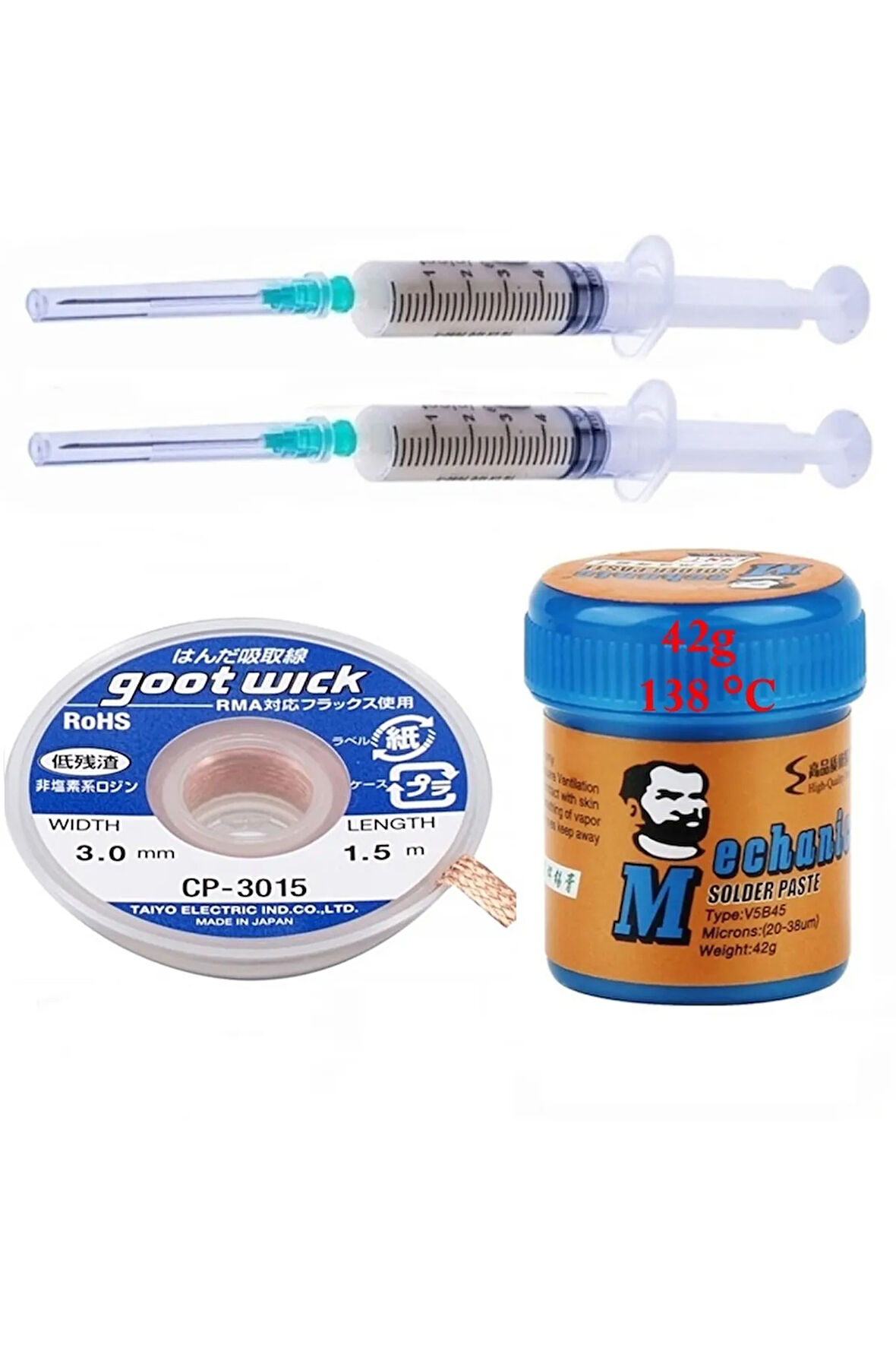 MECHANC Krem Lehim Solder Paste 138°C  42G Lehim Toplama CP-3015 Emme Teli 3,0mm Set