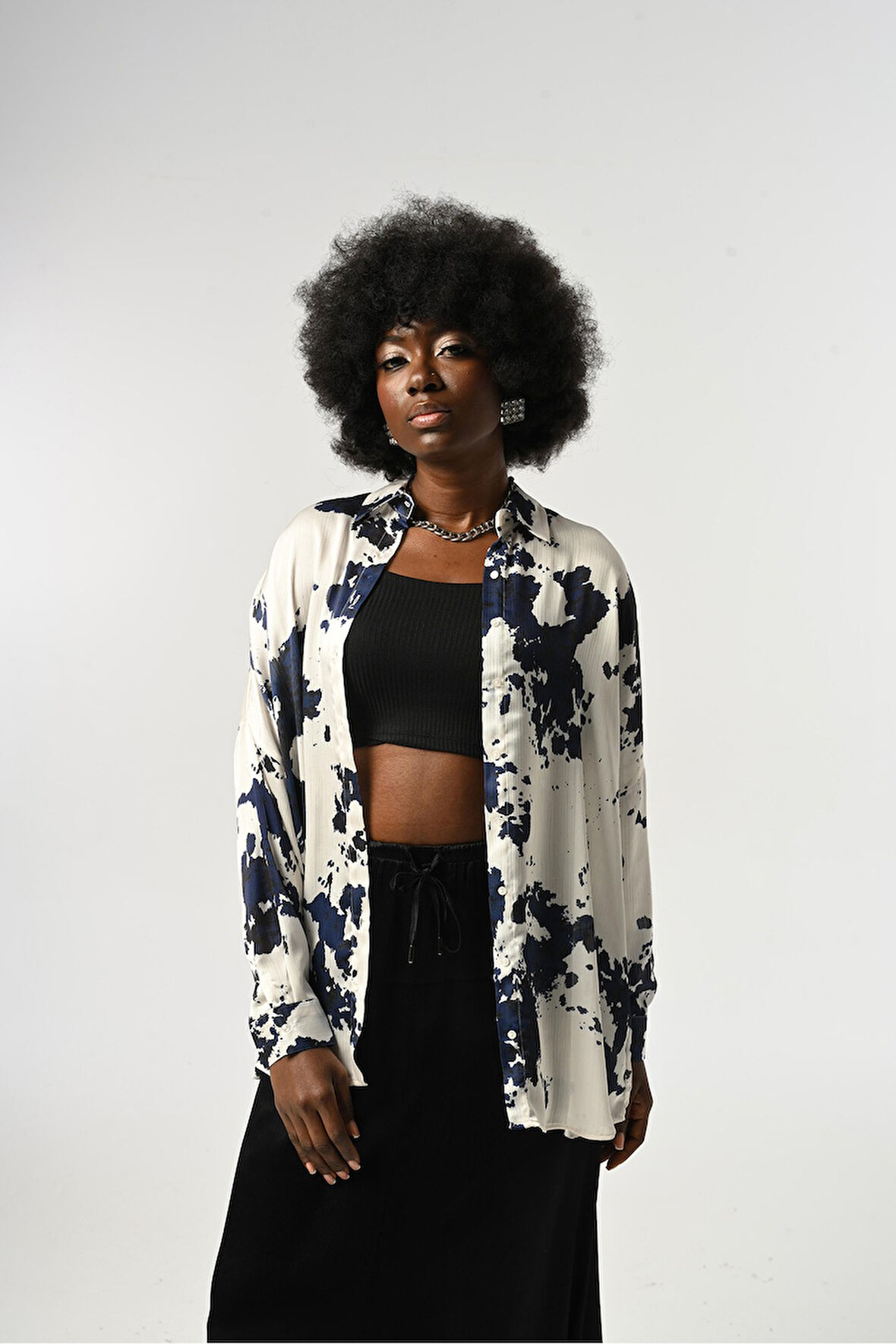 KADIN KARIŞIK DESENLİ OVERSİZE GÖMLEK