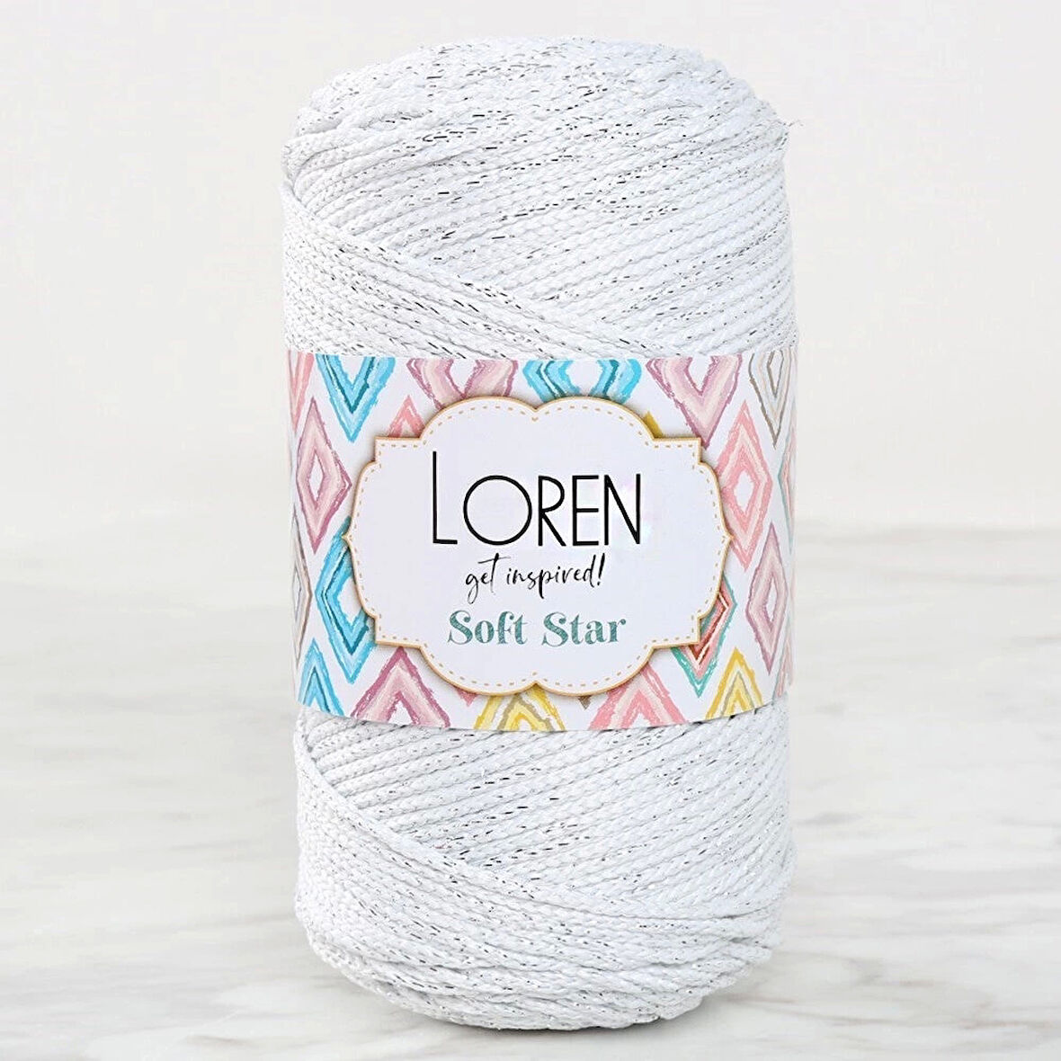 Loren Soft Star Makrome İpi Gümüş Simli Beyaz RM10