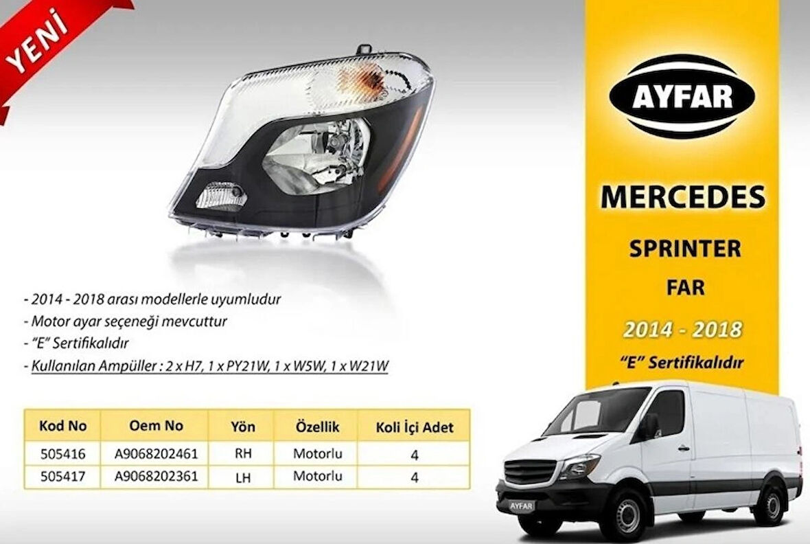 FAR SAG MOTORLU MERCEDES SPRINTER 14 18