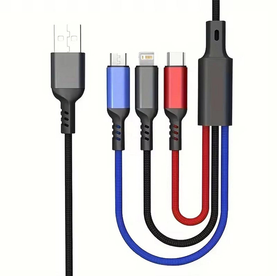 3 in1 Lightning-Micro-Type-C Hızlı Çoklu Şarj Kablosu 3A 1.2m Siyah