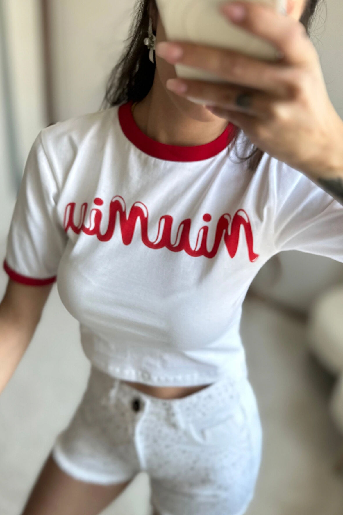 MiuuMiuu Baskılı Kırmızı Beyaz T shirt