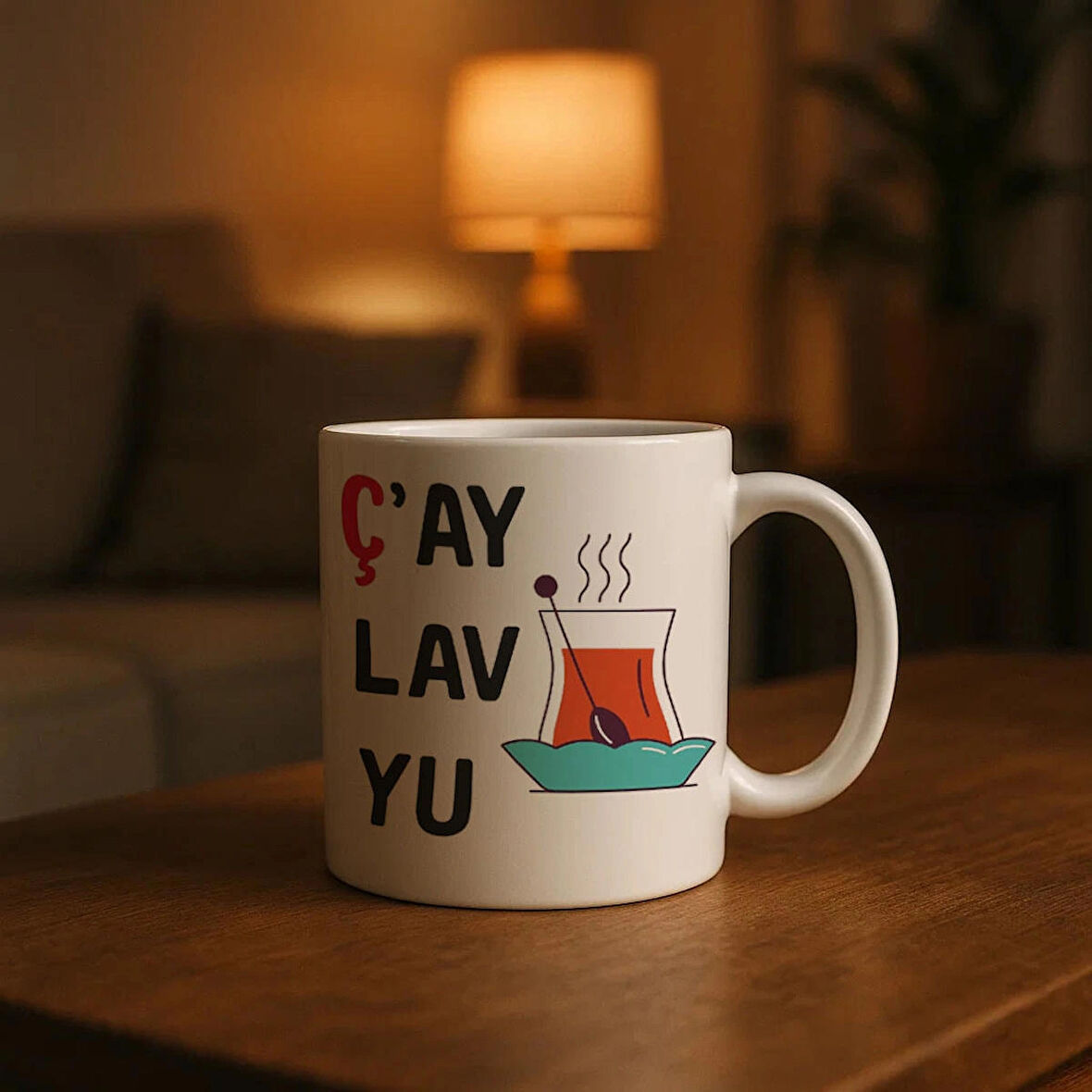 Çay Lav Yu Desenli Kupa Bardak