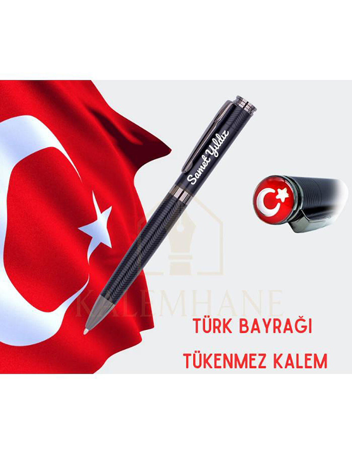 Türk Bayrağı Temalı Kişiye Özel İsimli Tükenmez Kalem 