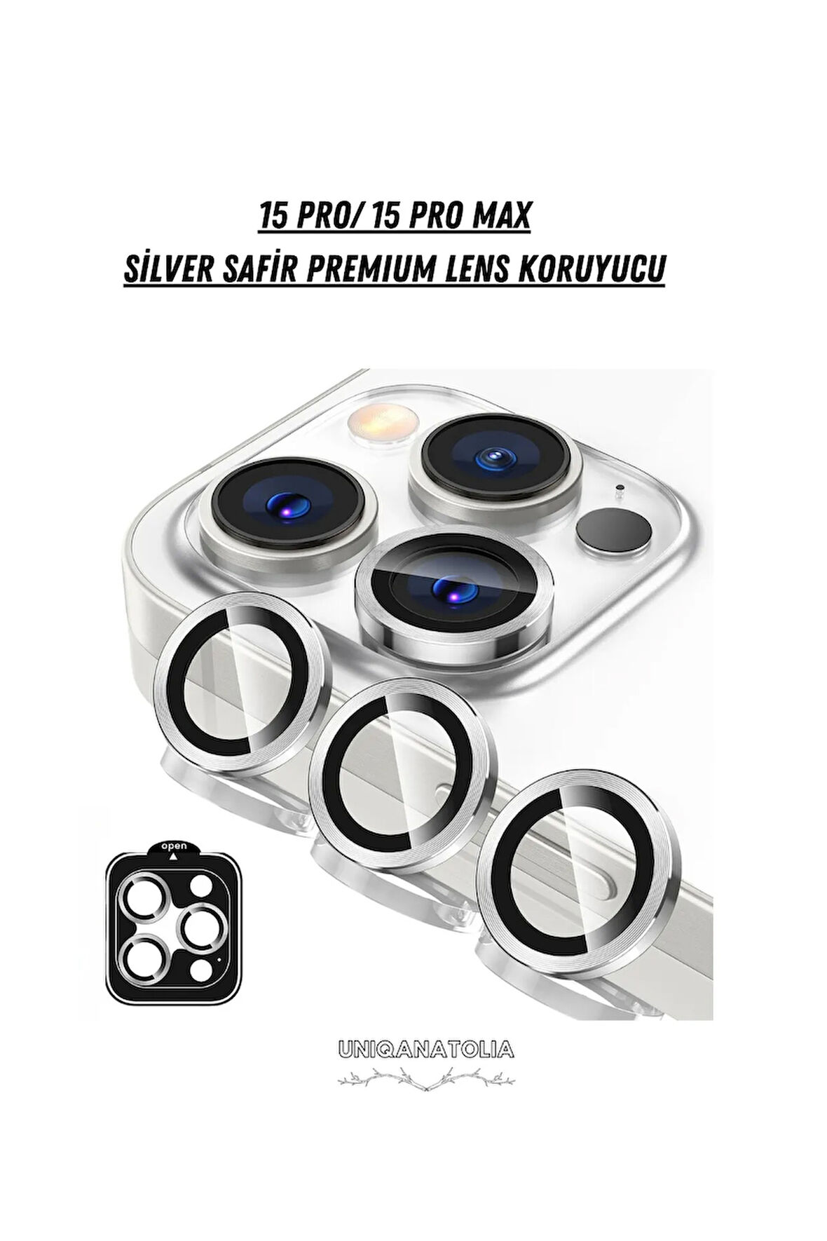 15 Pro & 15 Pro Max Uyumlu Safir Premium Kamera Lens Koruyucu