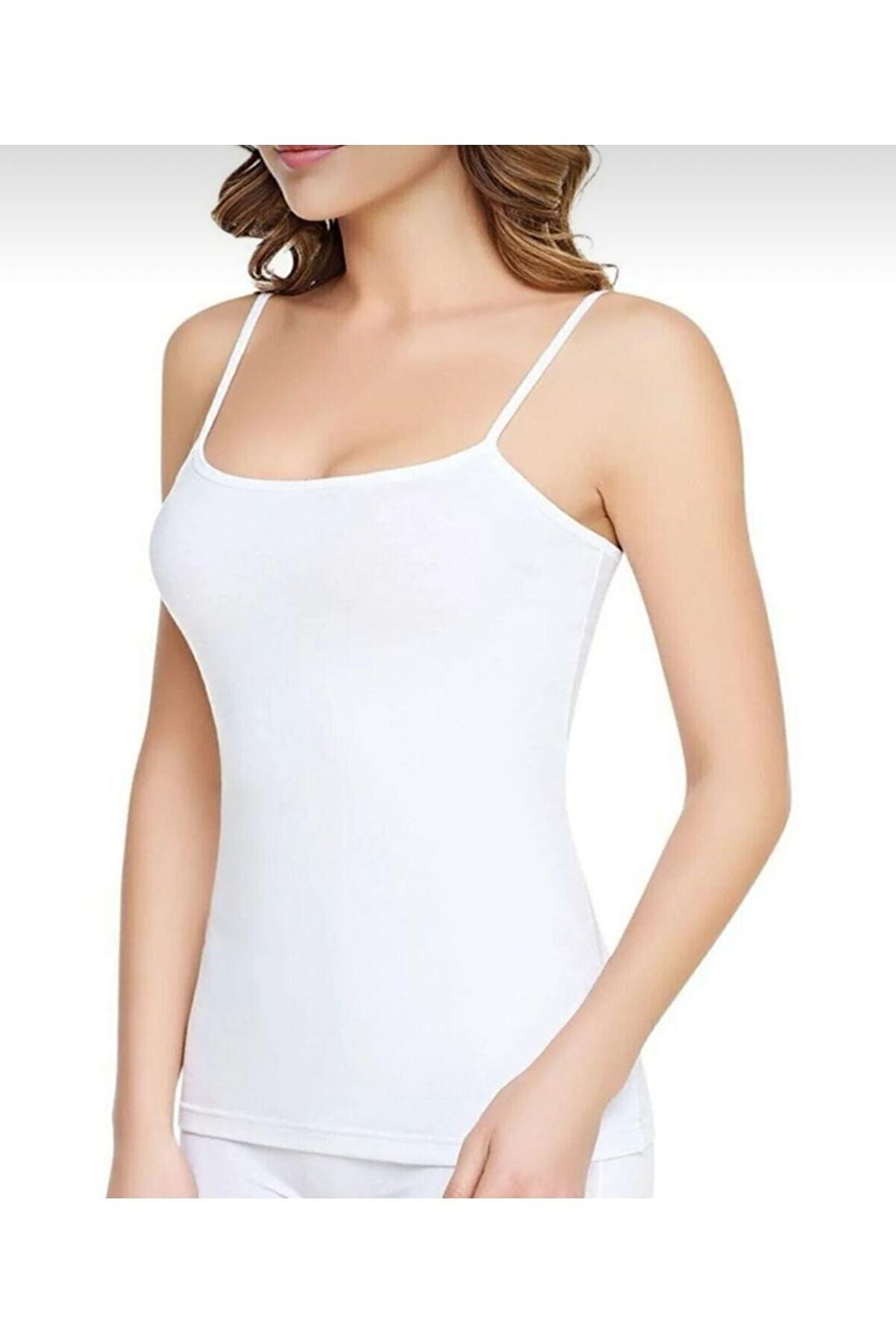 BLUES MODA Özel Üretim %100 Pamuk Kadın İnce Askı Beyaz Atlet