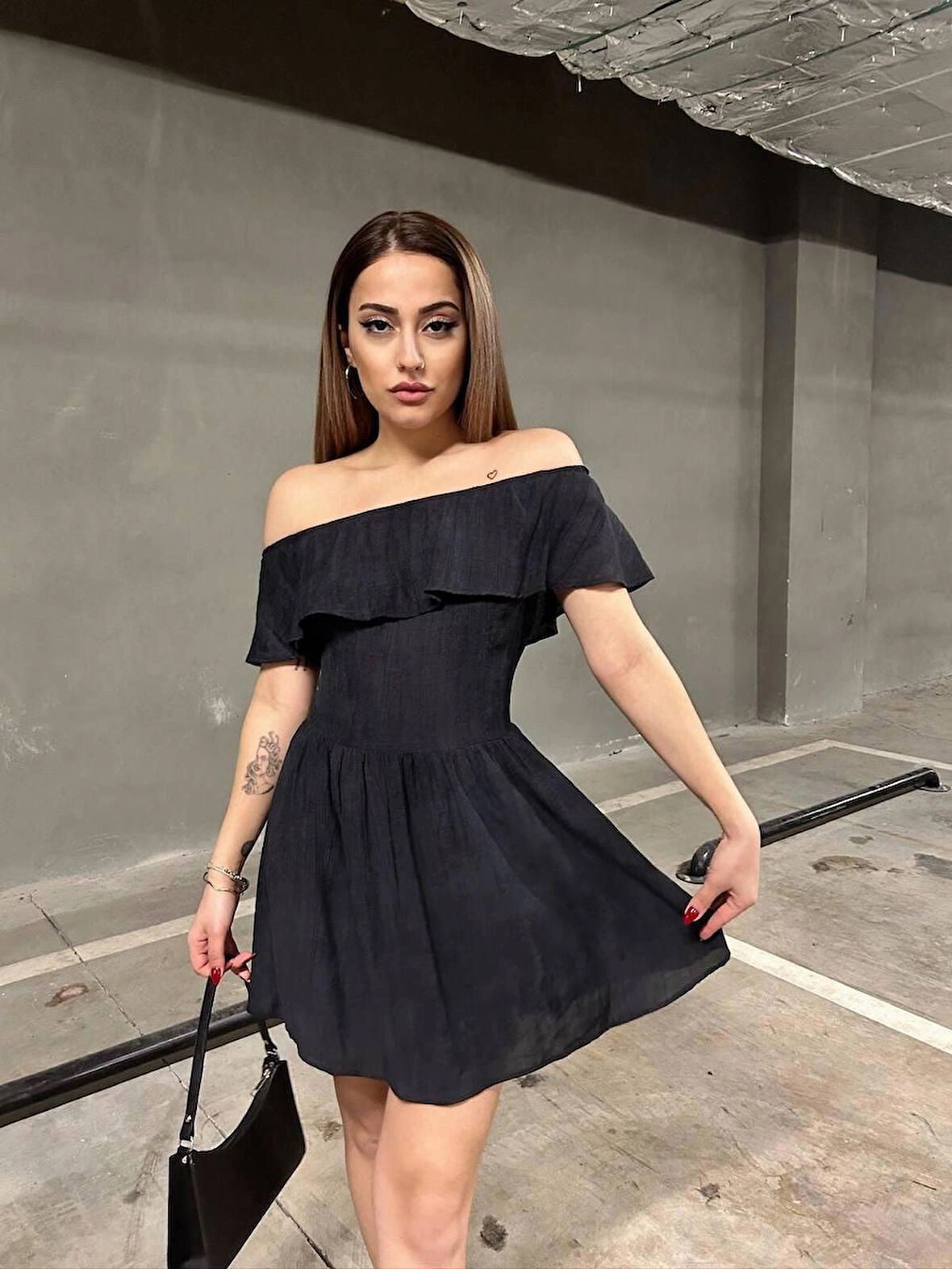 KAYIK YAKA MİNİ YAZLIK ELBİSE