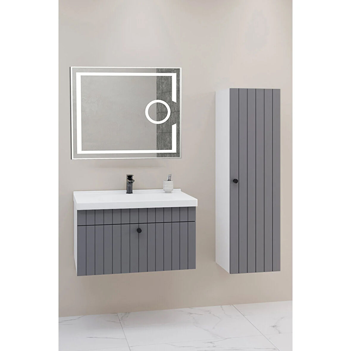 
Alice 80 Cm Banyo Dolabı Kiev Led Aynalı - Boy Dolap Dahil