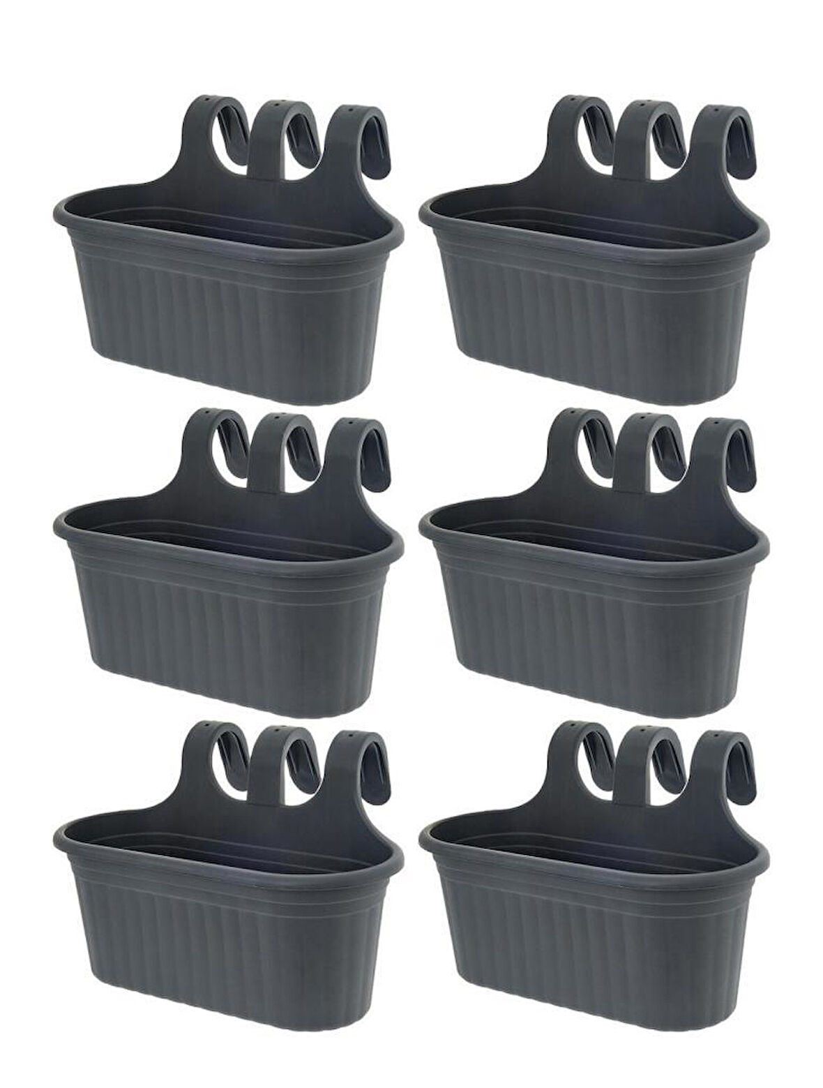 Omnipazar SO-TOM2 Tombik Askılı Balkon Saksı 6.5 Lt Antrasit 6 Adet 