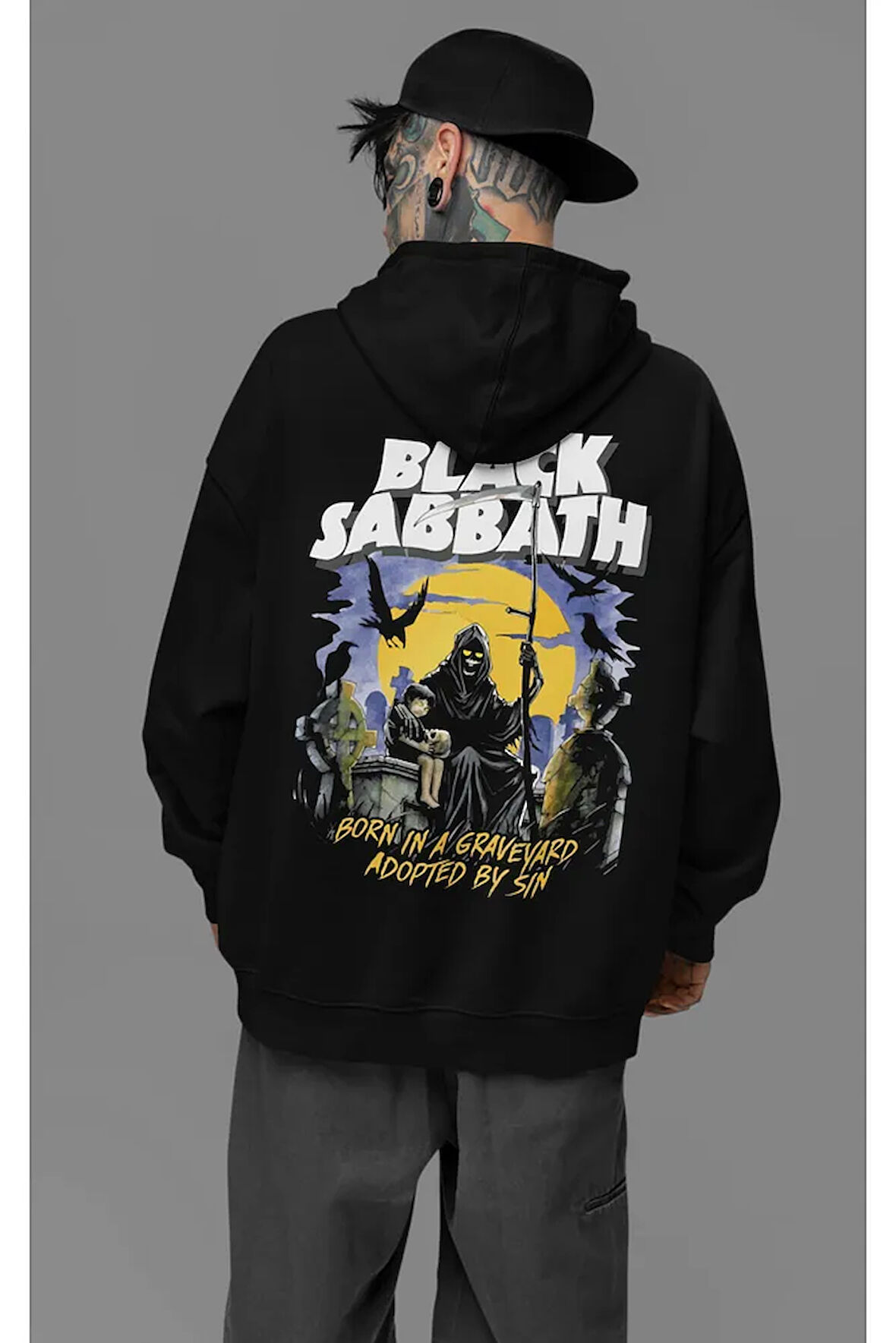 Black Sabbath Baskılı Unisex Oversize Rock Metal Hoodie