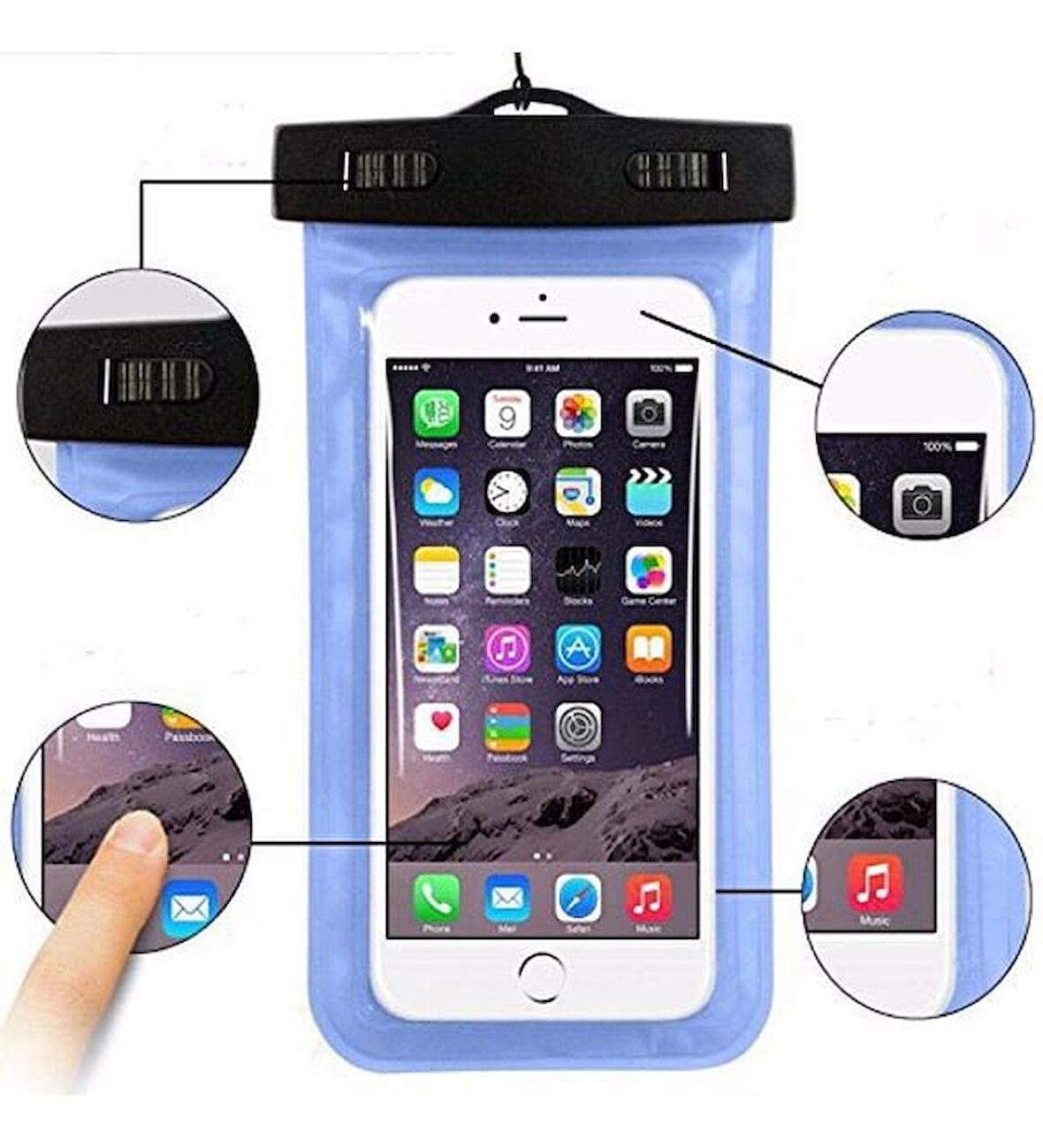 MOTOSİKLET SU GEÇİRMEZ TELEFON KILIFI ŞEFAF ASKILI TÜM TELEFONLARLA UYUMLU (SİYAH)-ARASMOTO