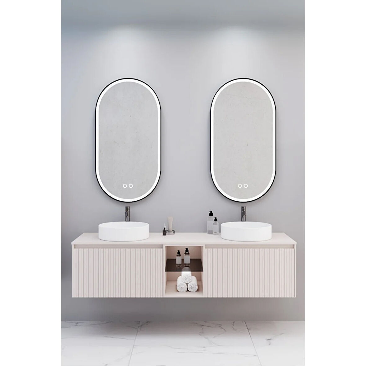 Almonde 160 Cm Beyaz Lavabolu Banyo Dolabı Krem